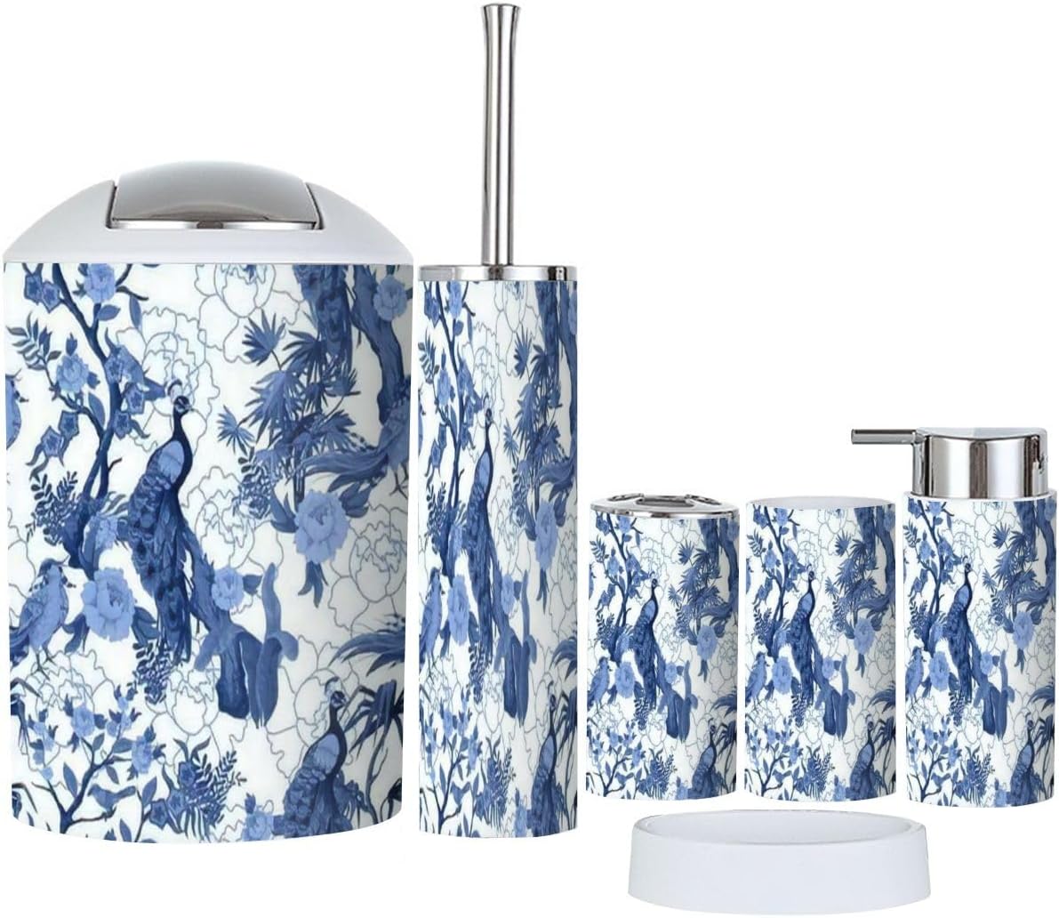 6 Piece Chinoiserie Style Bathroom Accessories Set 1