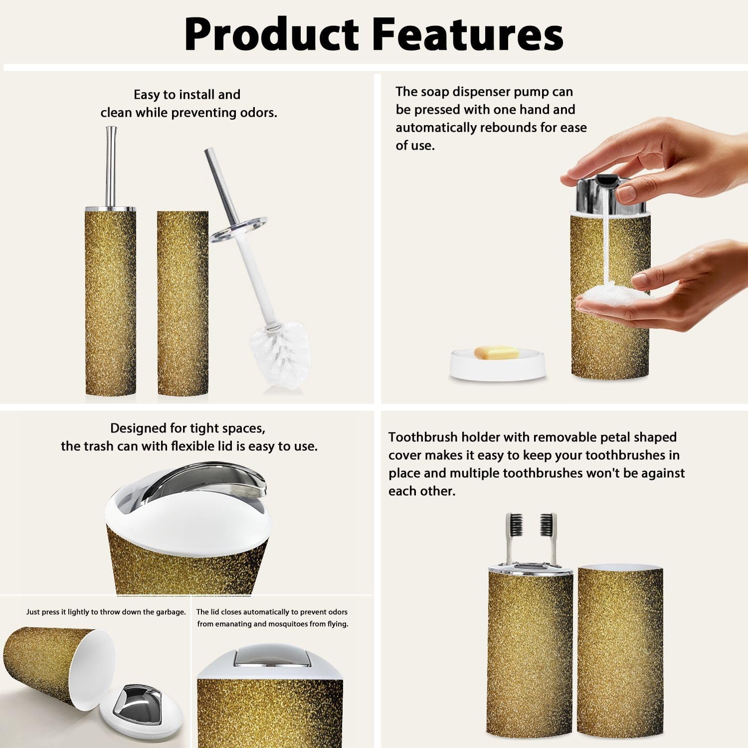 6-Piece Boho Golden Bathroom Accessory Set