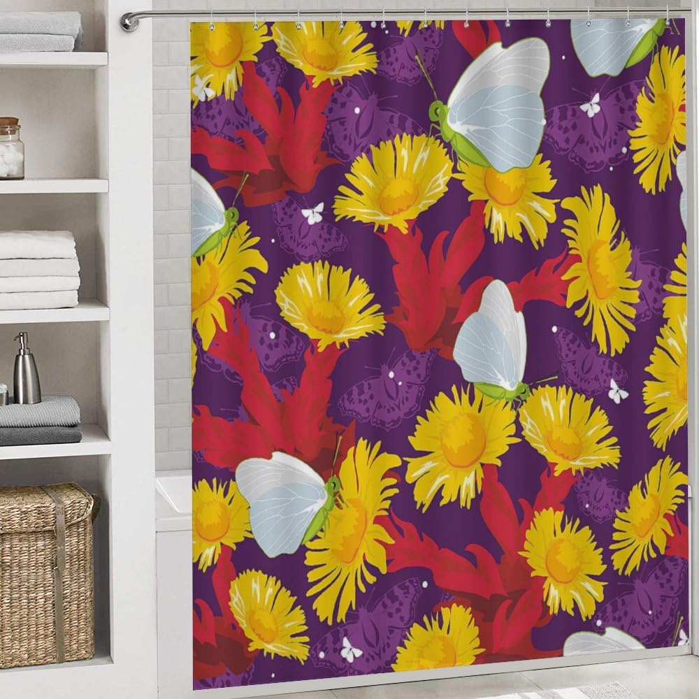 Kuizee 4-Piece Shower Curtain Set with Non-Slip Rugs