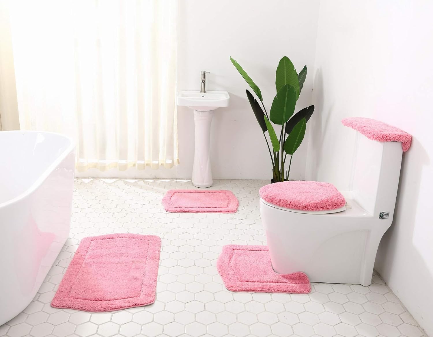 BH Home Linen 5-Piece Ultrasoft Bath Rugs Set Pink