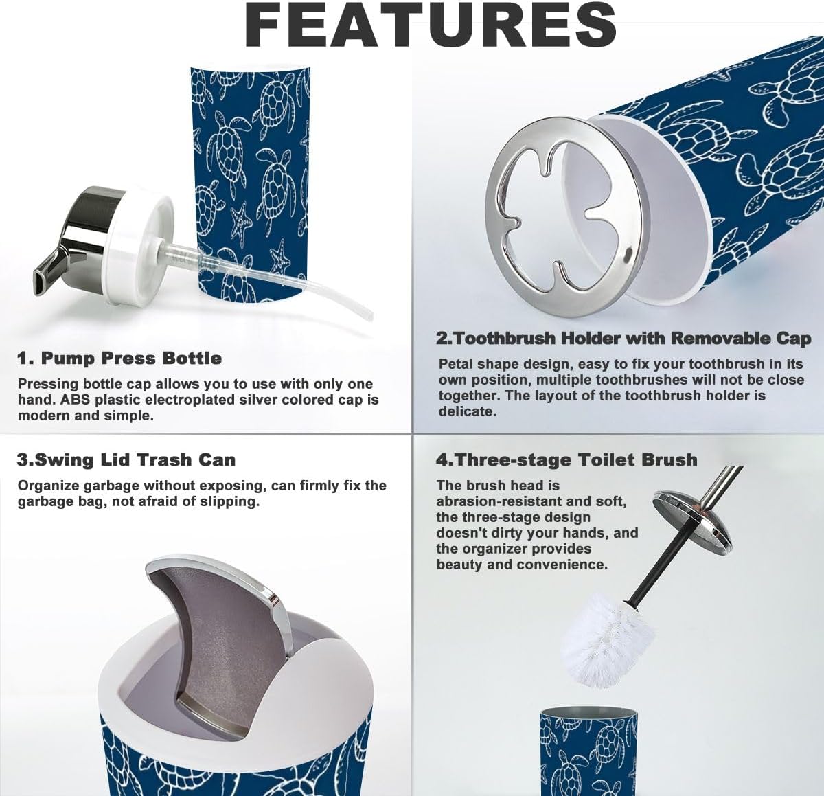 6 Piece Bathroom Accessory Set with Sea Turtle Design