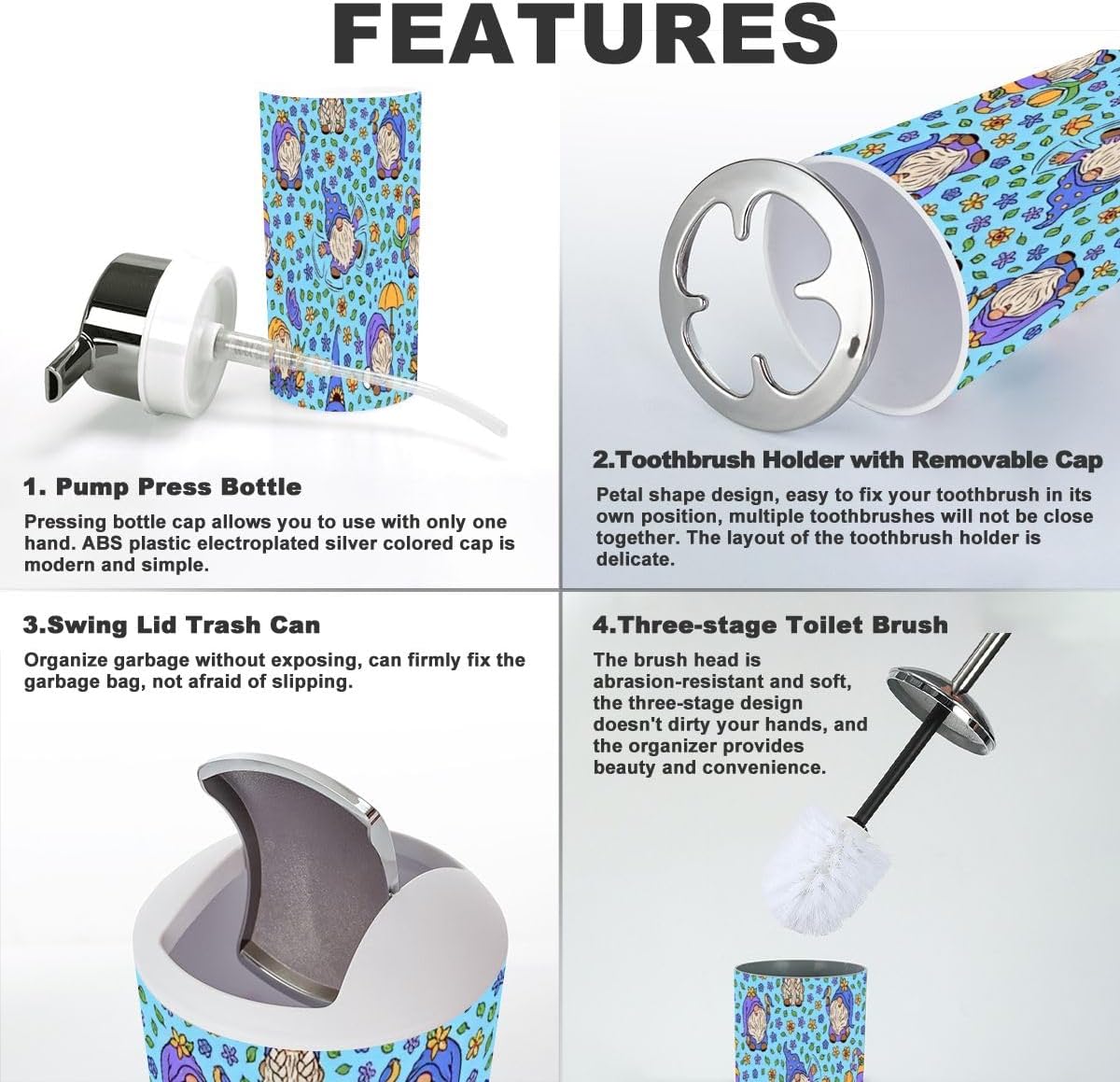 Scandinavian Gnomes Bathroom Accessory Set 6 Piece