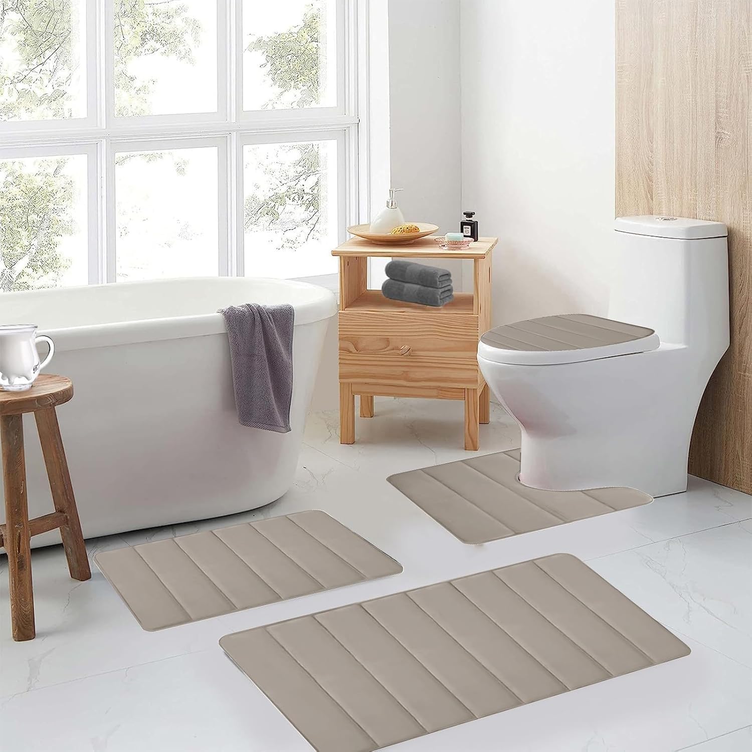 4PCS Bath Rug Memory Foam Mat Set Non-Slip