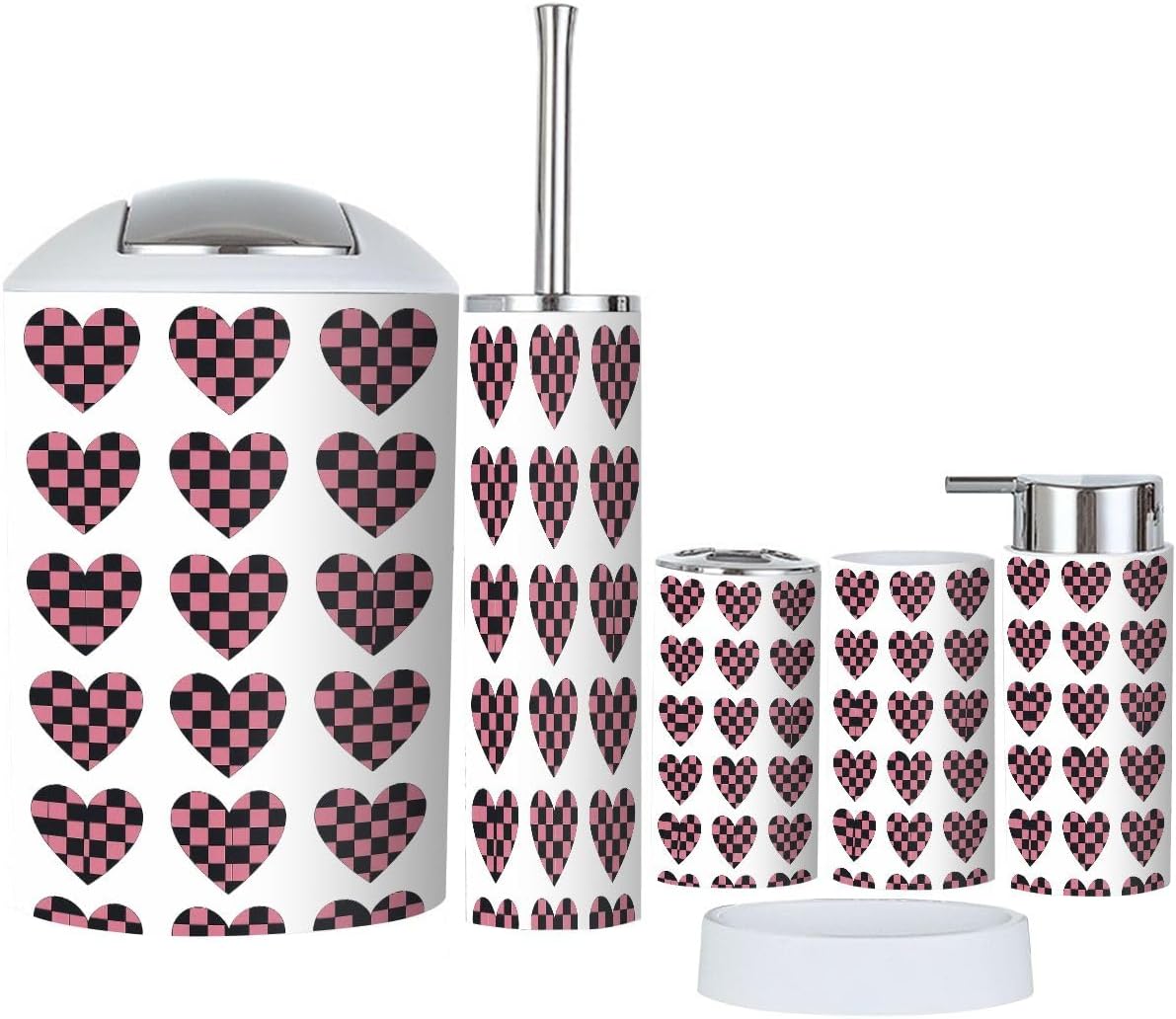Boho Bathroom Accessory Set 6 Piece White and Pink