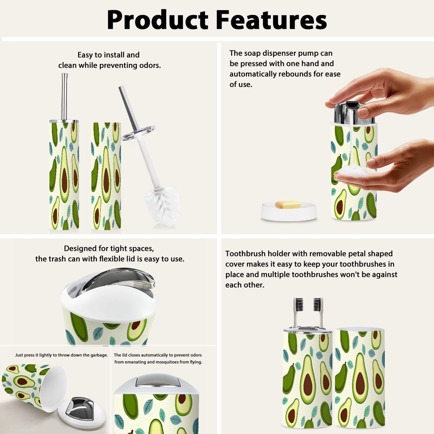 Boho Avocado Bathroom Accessory Set 6 Piece 1
