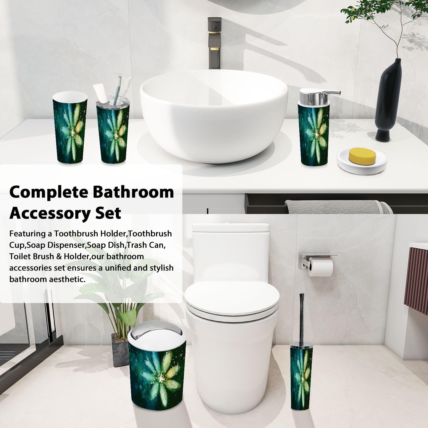 Boho Pastel Bathroom Accessory Set 6 Piece