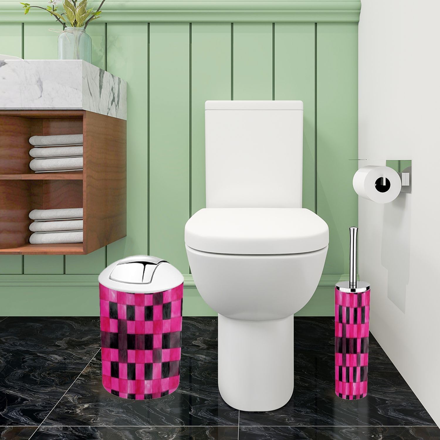 Boho Checkered Bathroom Accessories Set 6 Piece