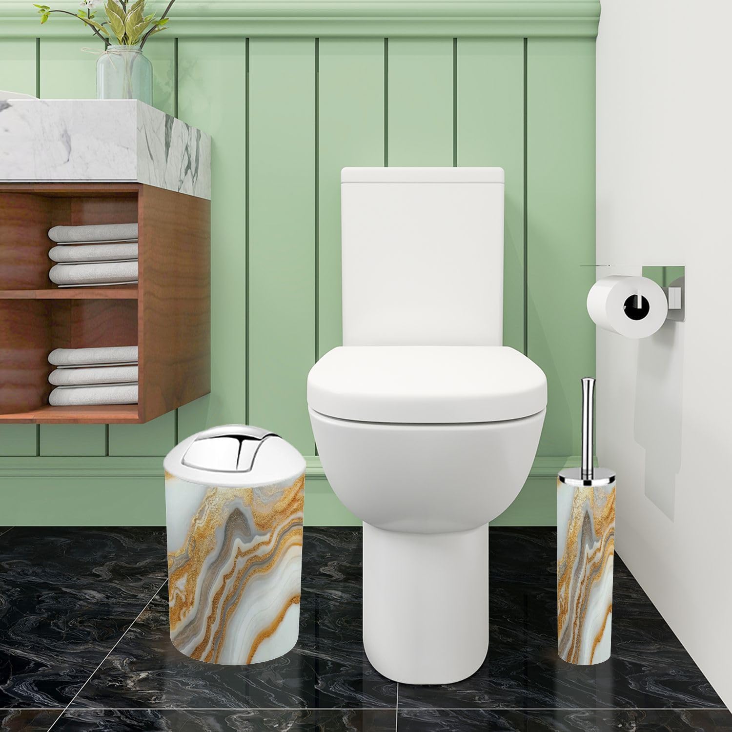 Boho 6-Piece Bathroom Accessory Set with Marble Texture