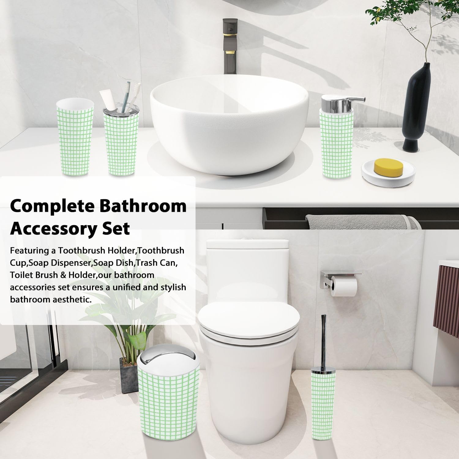 Boho Light Green Bathroom Accessory Set 6 Piece 1