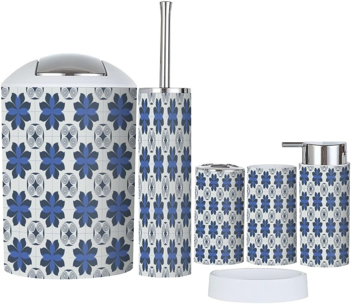 6 Piece Bathroom Accessory Set with Floral Geometric Design 1
