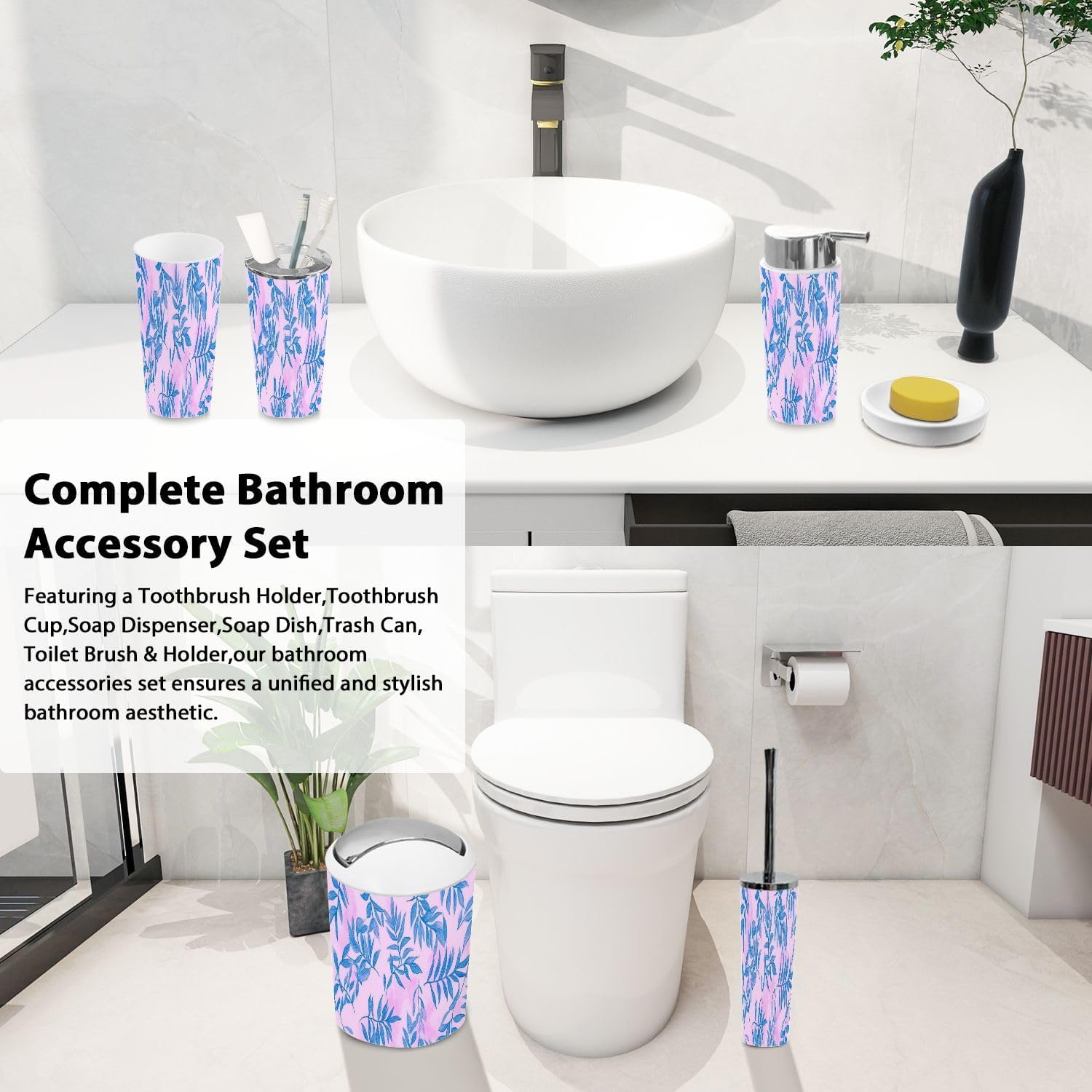 Boho Retro Bathroom Accessory Set 6 Piece 1