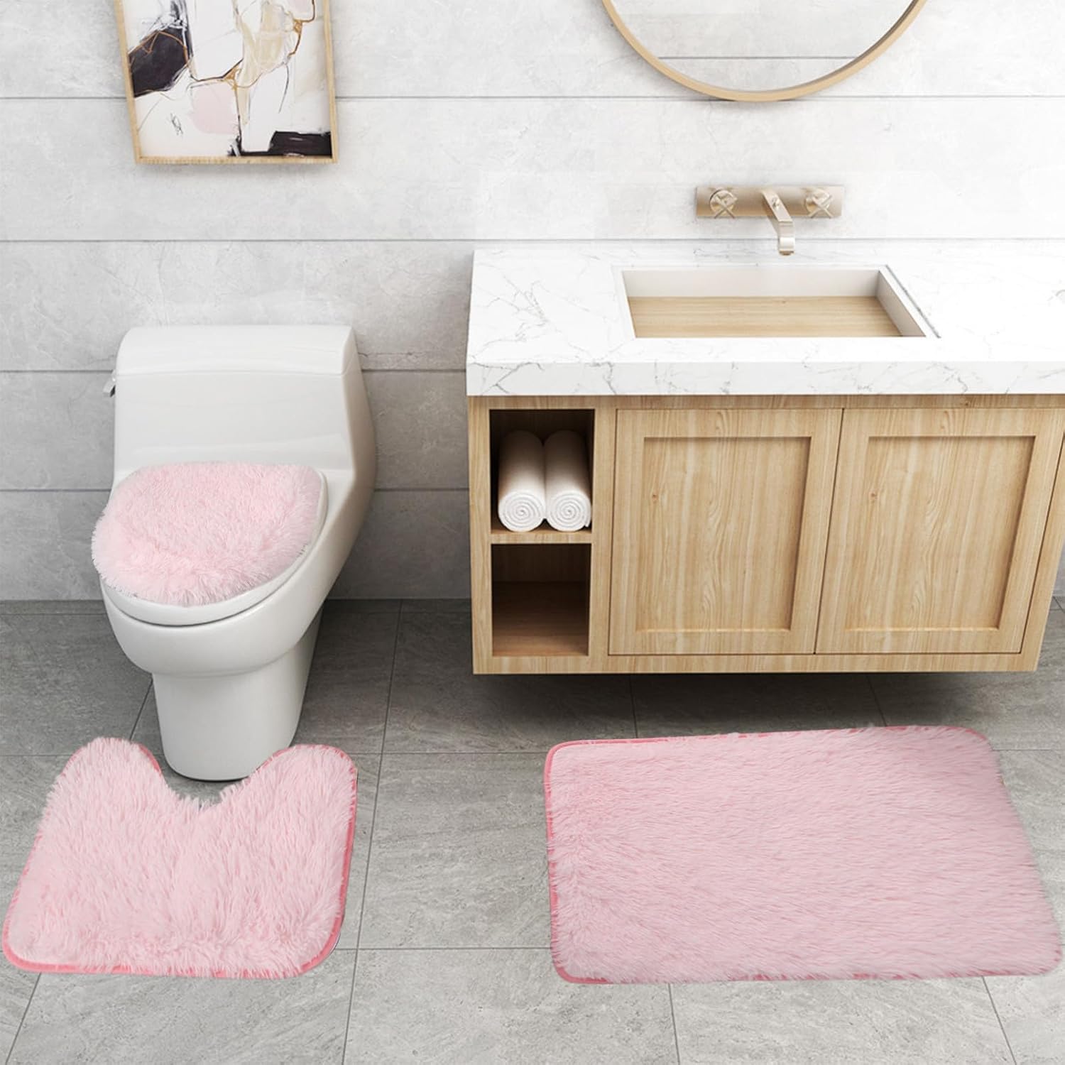 3-Piece Bathroom Rug Set - Super Soft Non-Slip Bath Mats