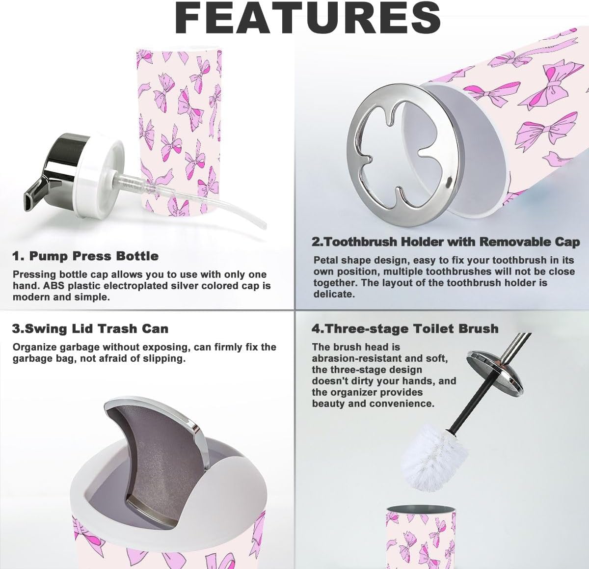 6 Piece Retro Pink Bathroom Accessory Set