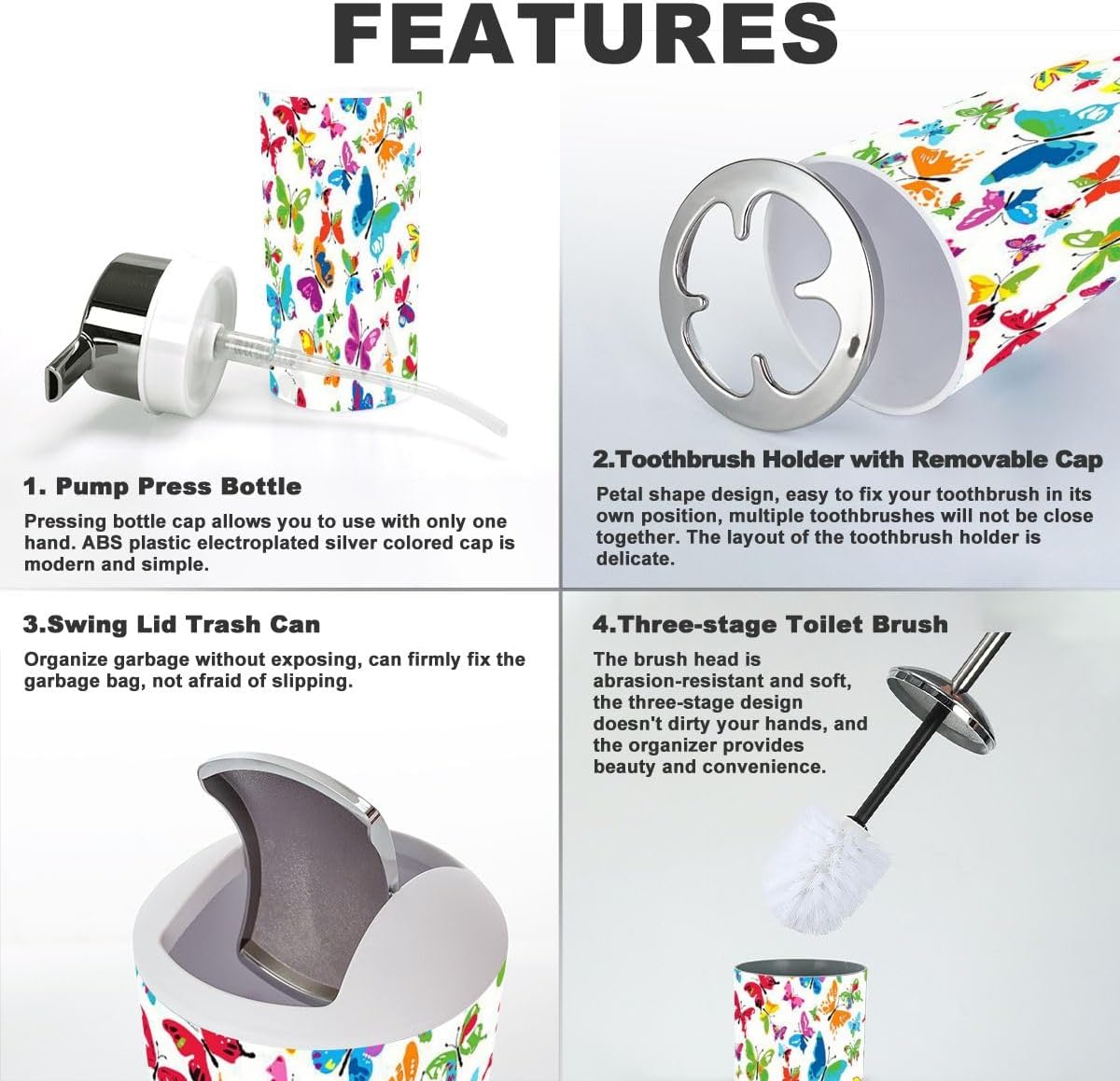 6 Piece Colorful Bathroom Accessory Set
