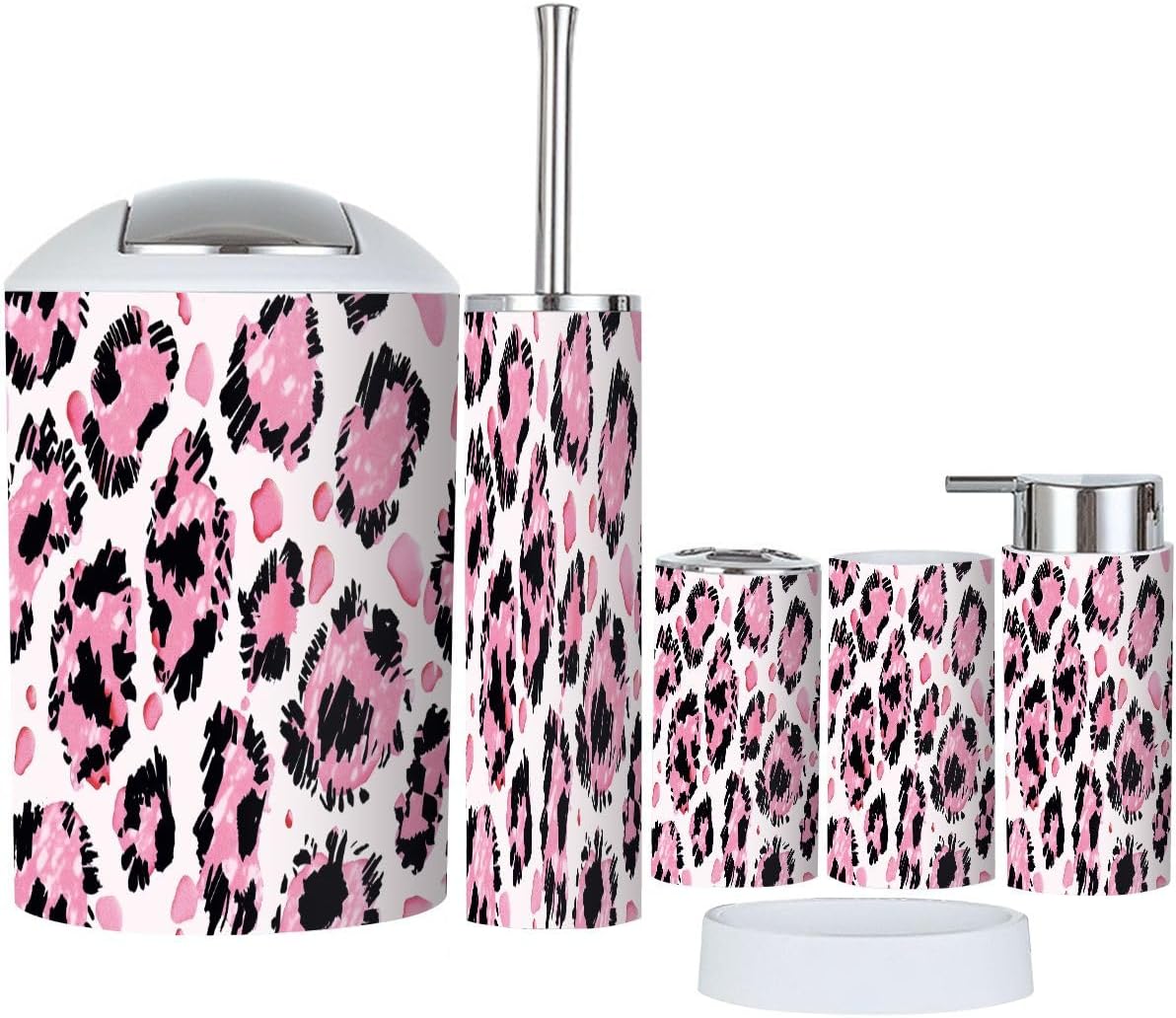 Boho Abstract Leopard Bathroom Accessory Set 6 Piece