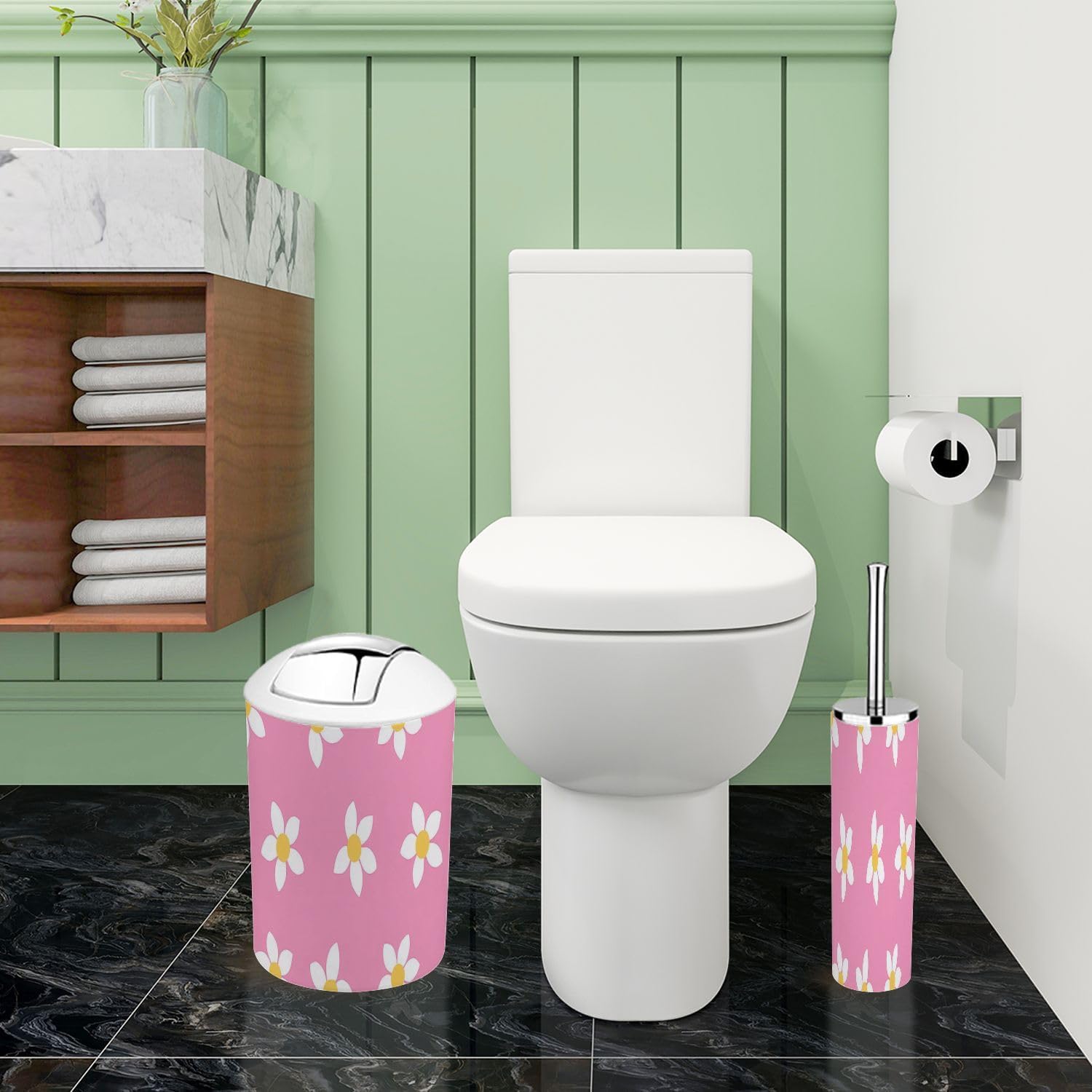 Boho Daisy Flower Bathroom Accessory Set 6 Piece