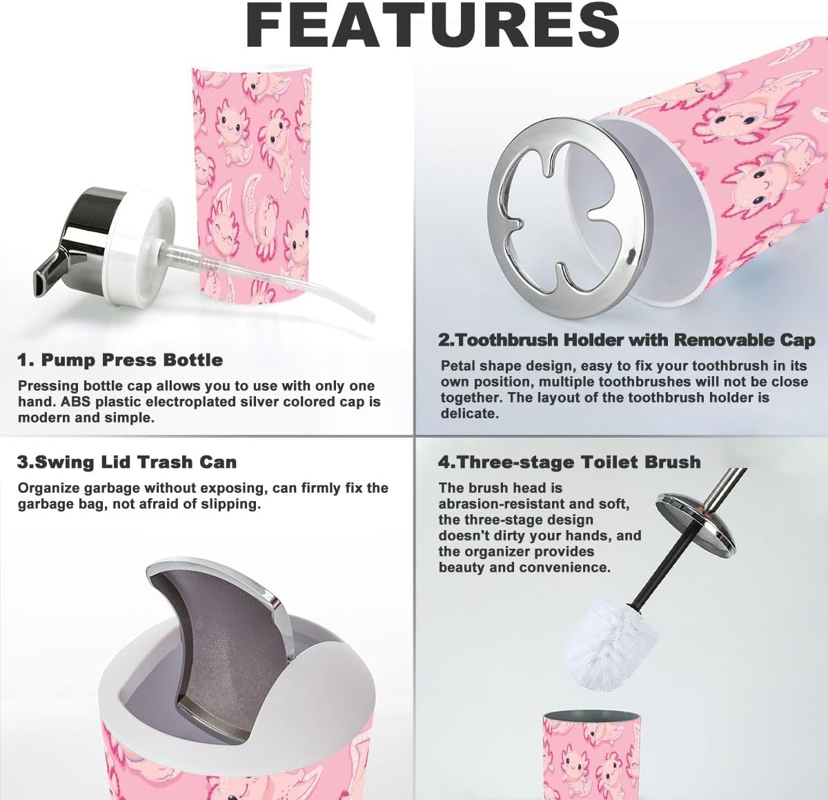 Cute Happy Baby Axolotls Bathroom Accessories Set