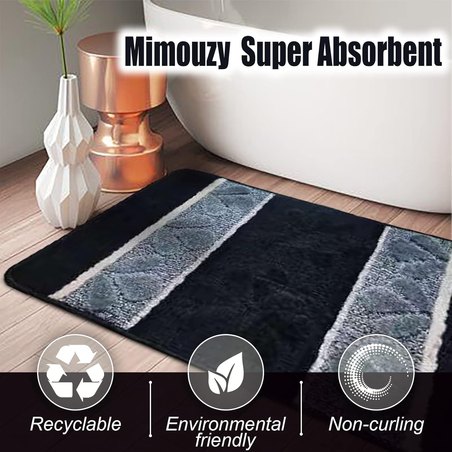 BH Home Linen 3 Pcs Geometric Shaggy Bath Rugs Set