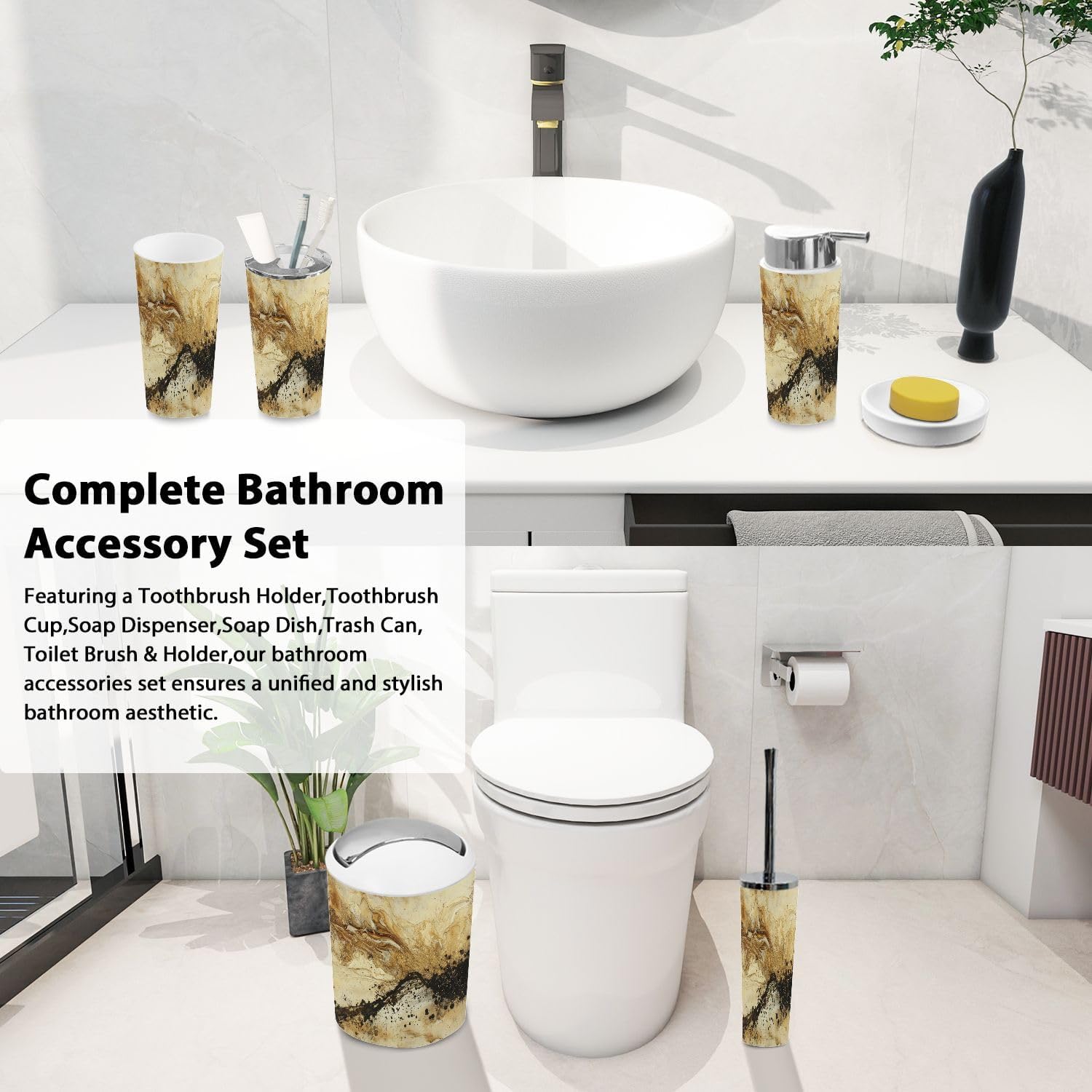TRANQDEHOM Boho Bathroom Accessory Set 6 Piece