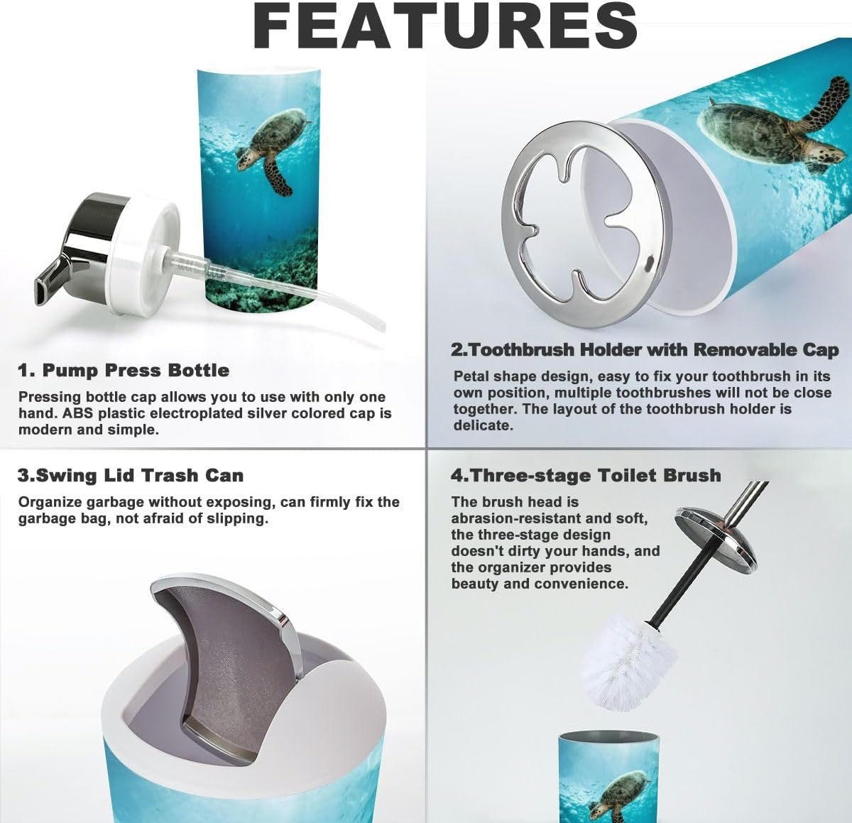 6 Piece Bathroom Accessory Set with Turtle Design