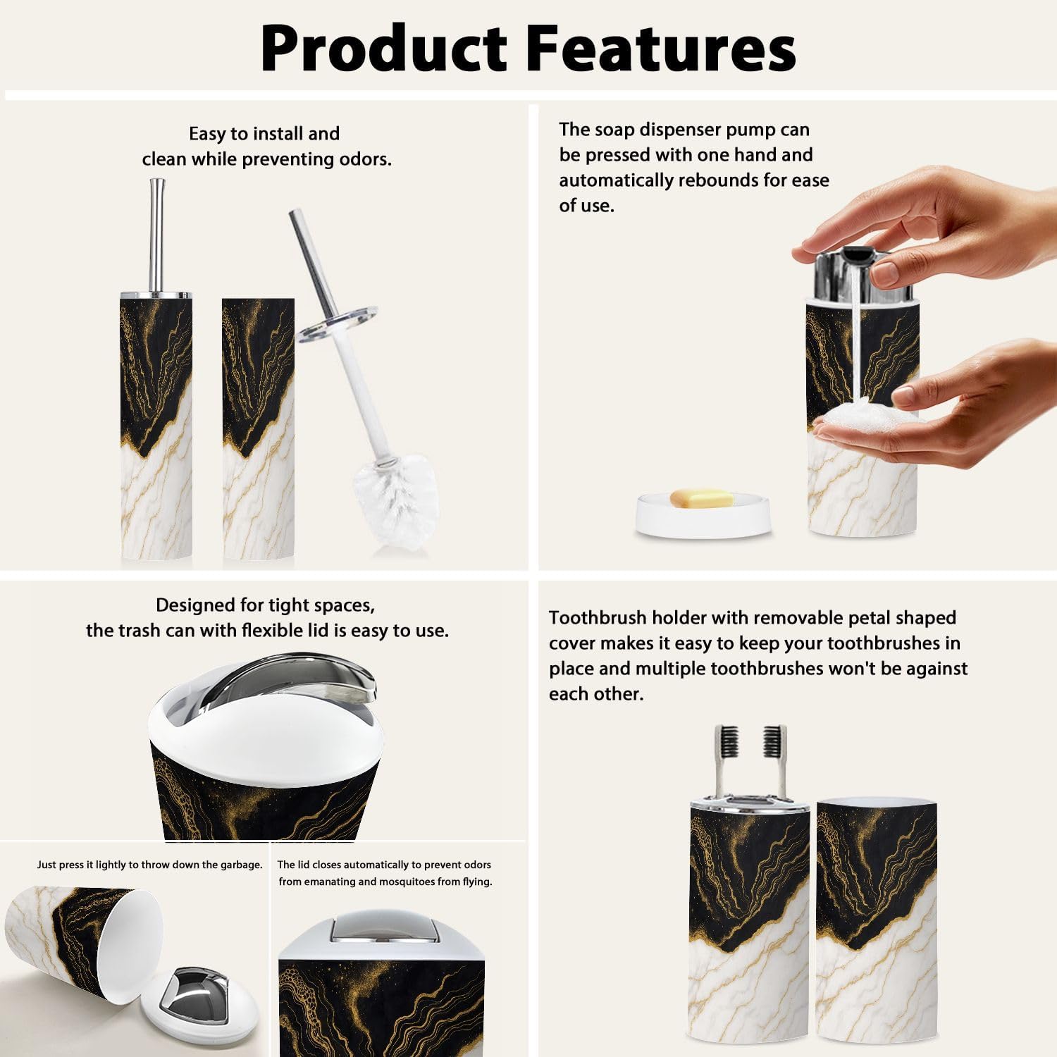 Boho Marble Bathroom Accessory Set 6 Piece 1