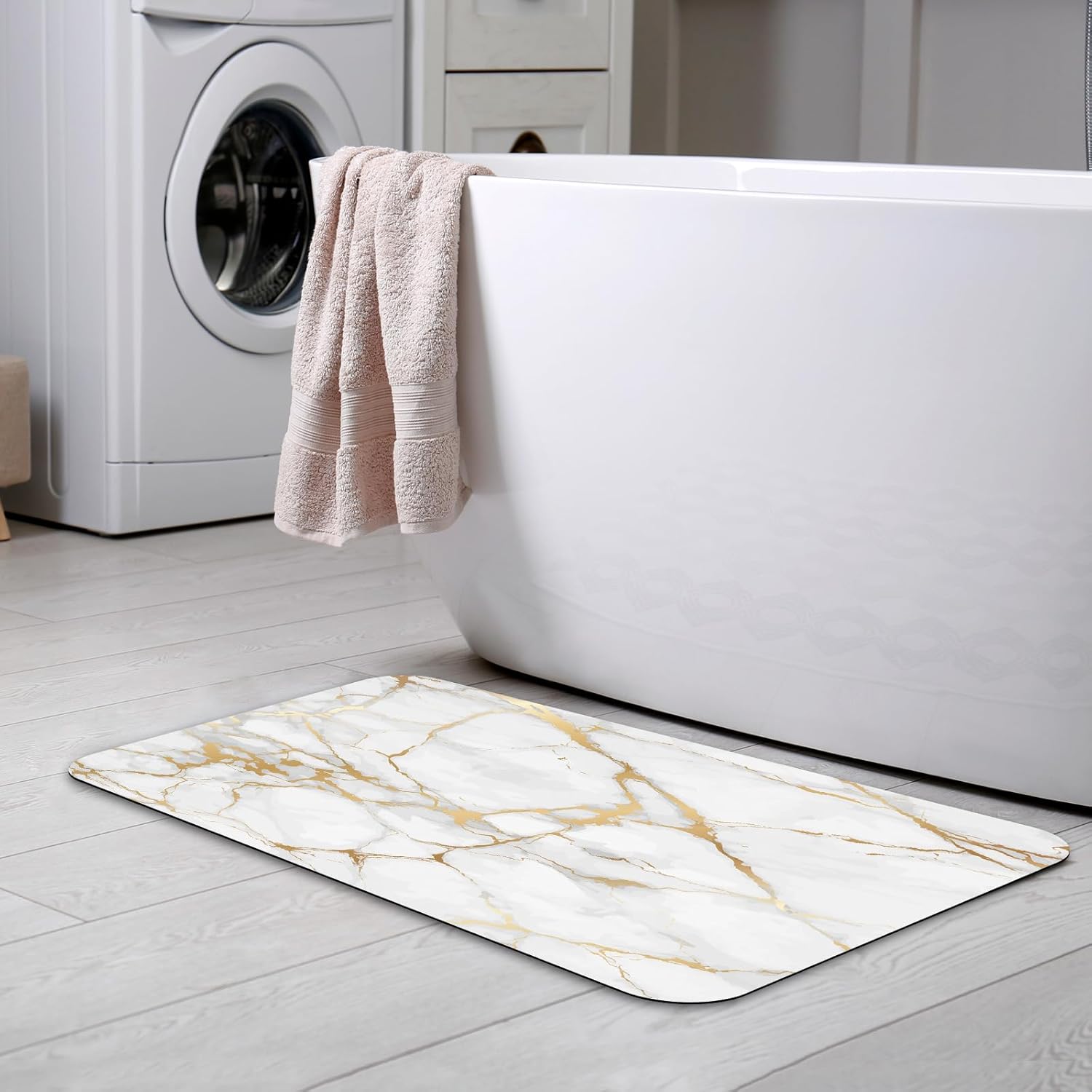 Mrcrypos Marble White Gold Bath Mat 16x24inch Non-Slip Quick Dry