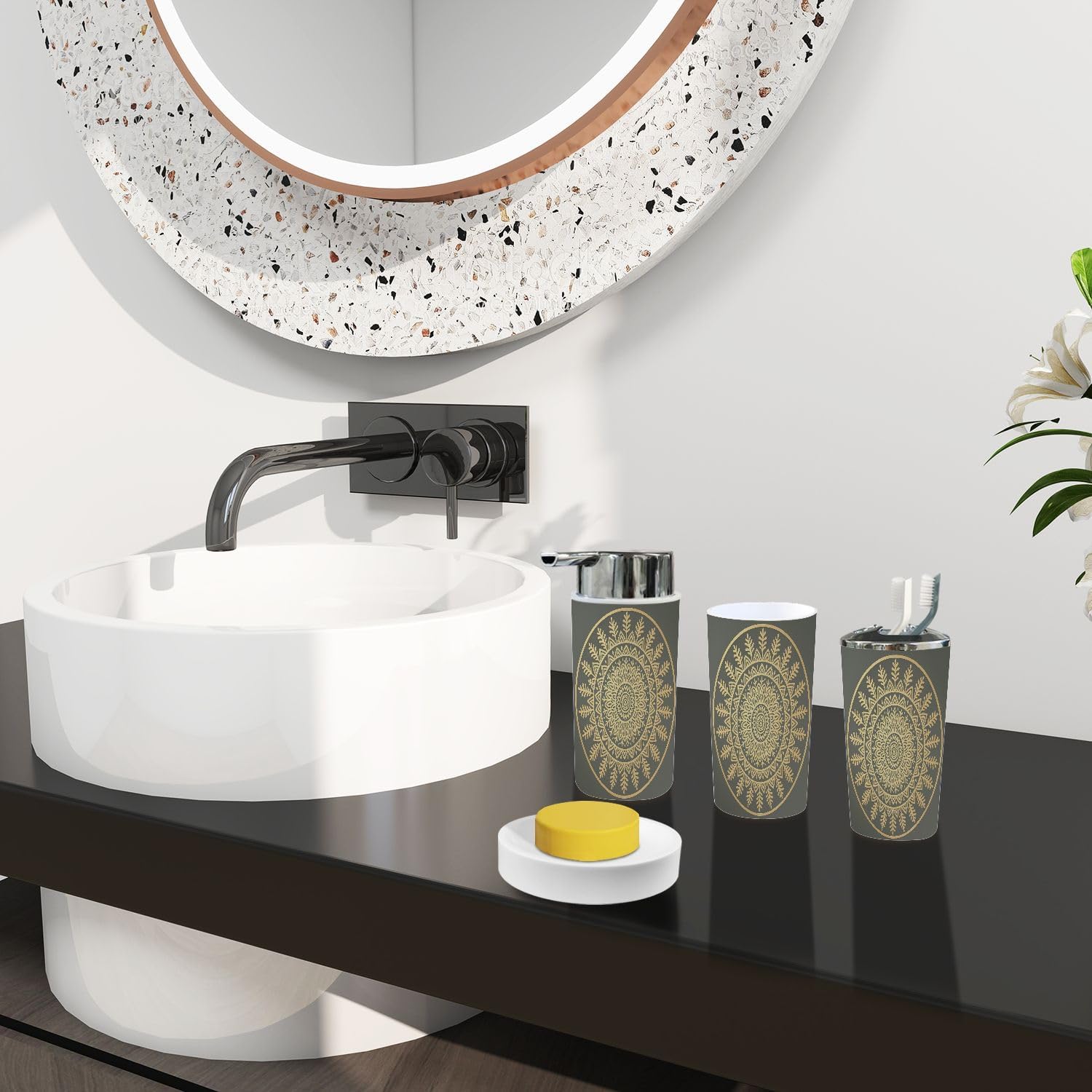 Boho Mandala Decorative Bathroom Accessory Set 6 Piece