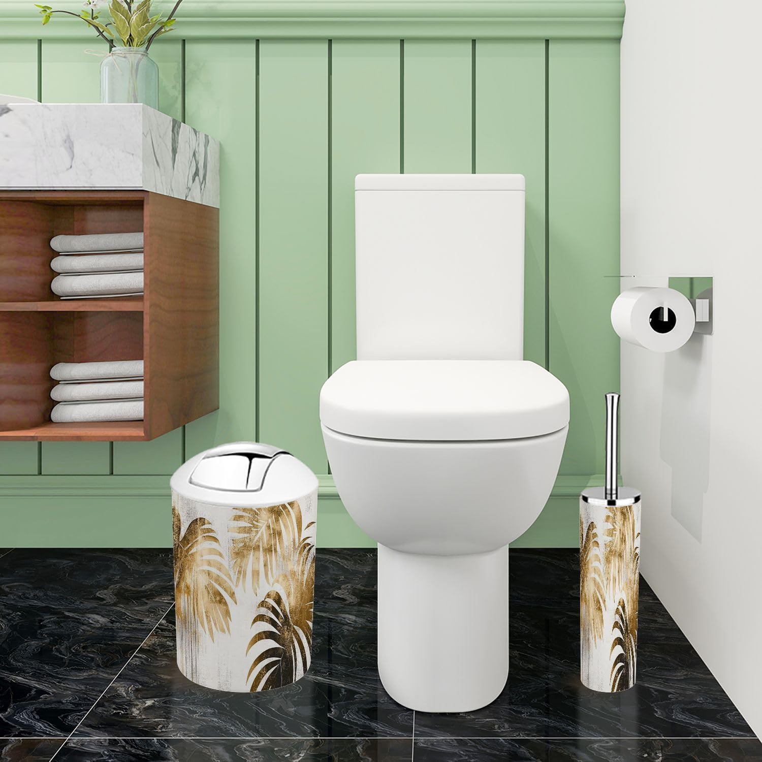 Boho Tropical Botanical Oil Art 6-Piece Bathroom Accessory Set
