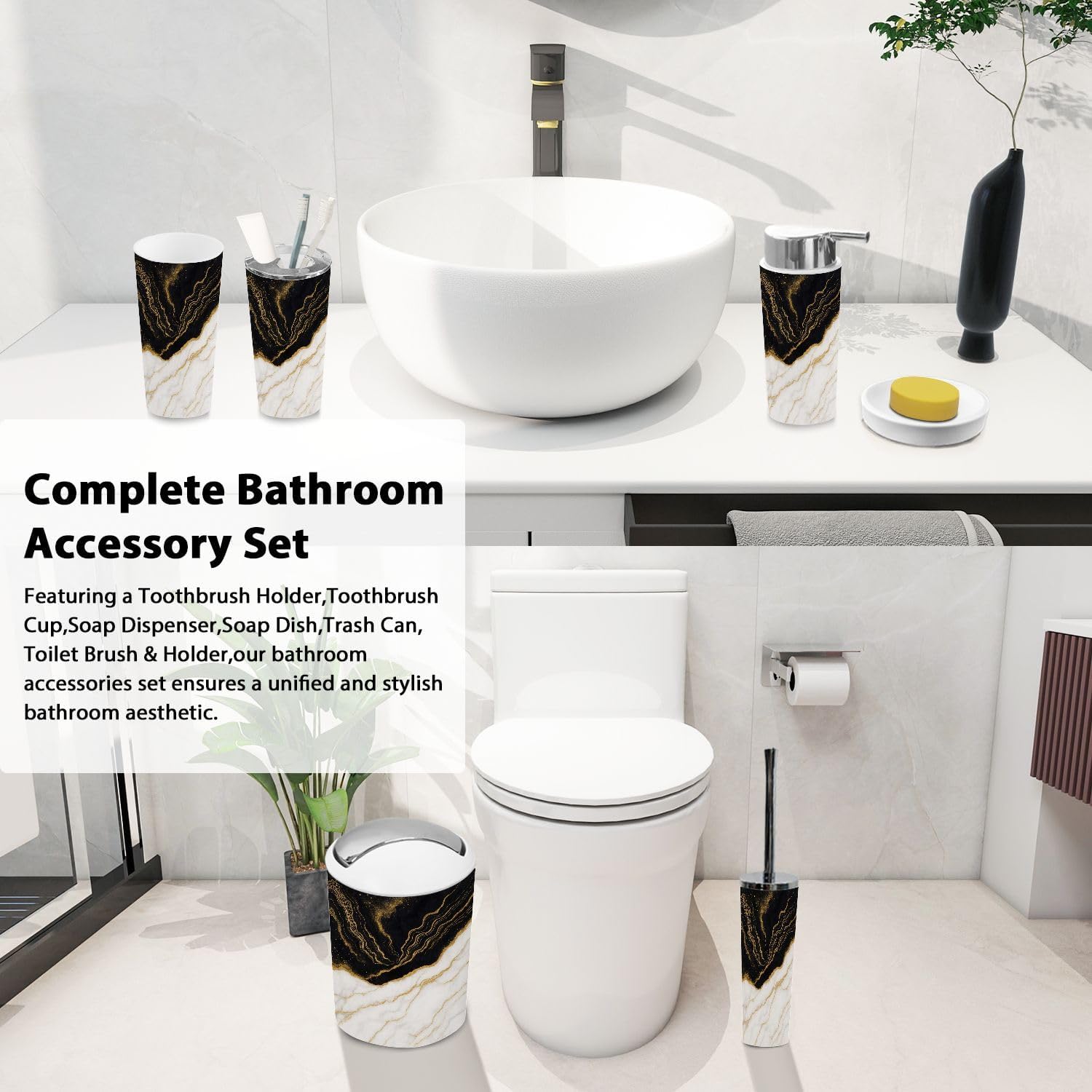 Boho Marble Bathroom Accessory Set 6 Piece 1