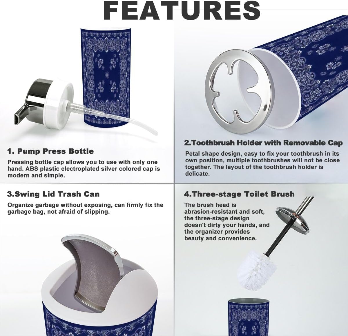 6-Piece Blue Paisley Bathroom Accessories Set