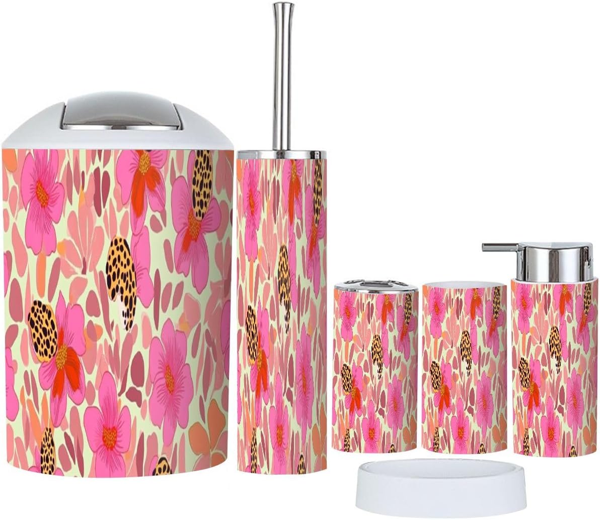 Boho Exotic Floral Bathroom Accessory Set of 6
