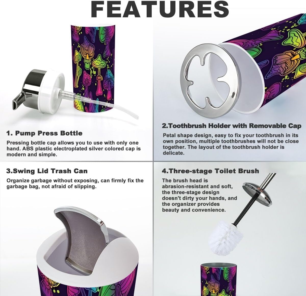 Magic Mushrooms Bathroom Accessory Set 6 Piece