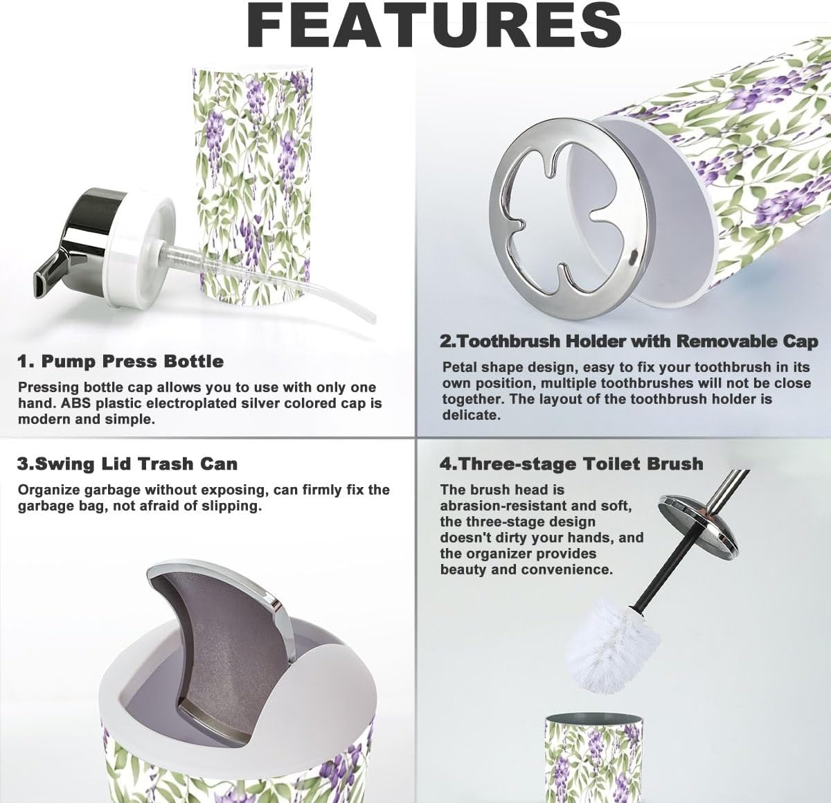 6 Piece Purple Wisteria Bathroom Accessory Set 1