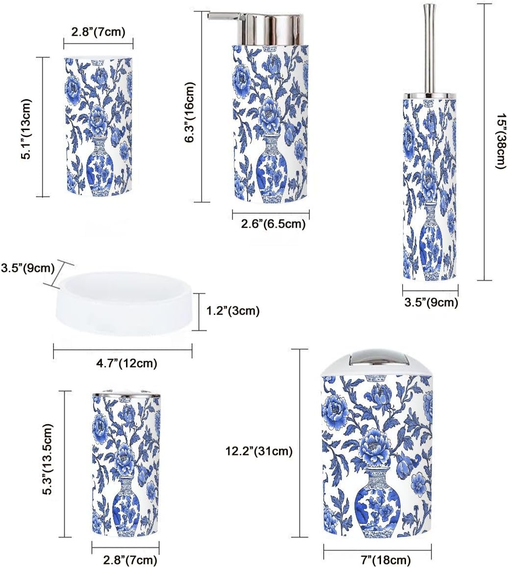 Boho Bathroom Accessory Set 6 Piece Japanese Blue
