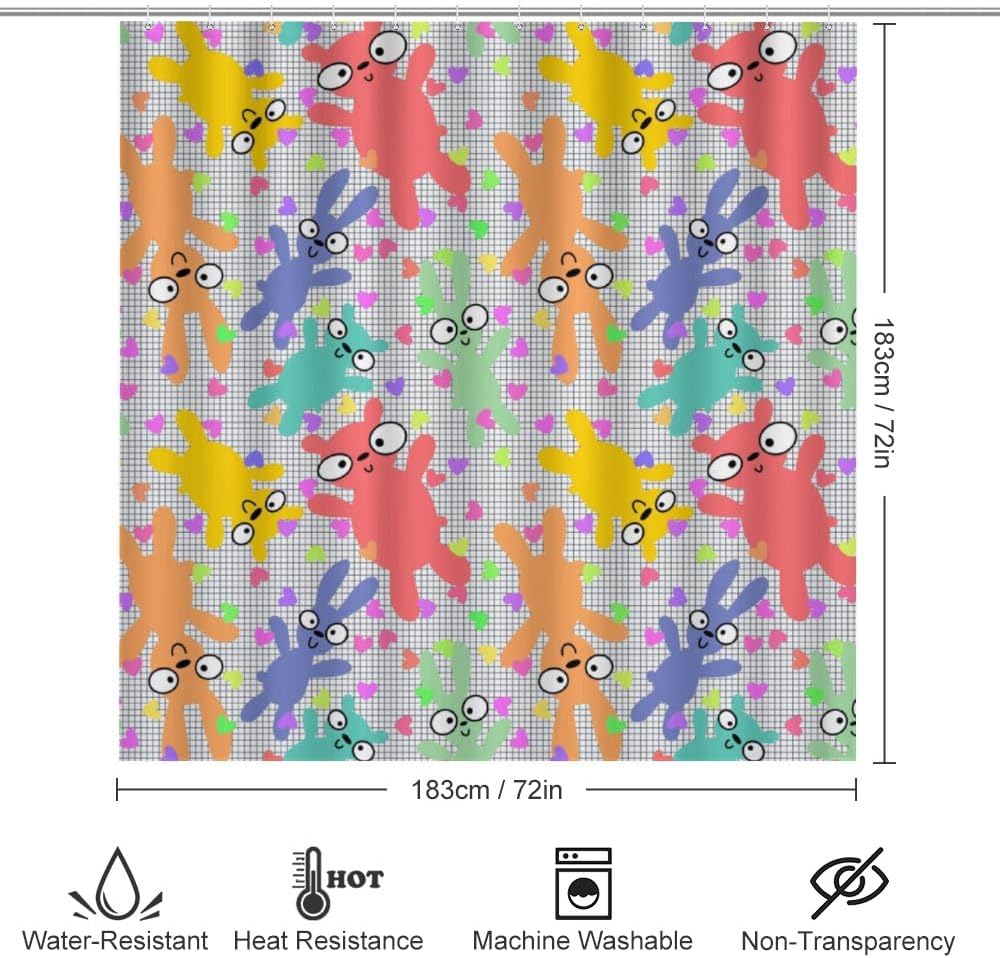 Kuizee Cartoon Animals Shower Curtain Set with 4 Piece Rugs