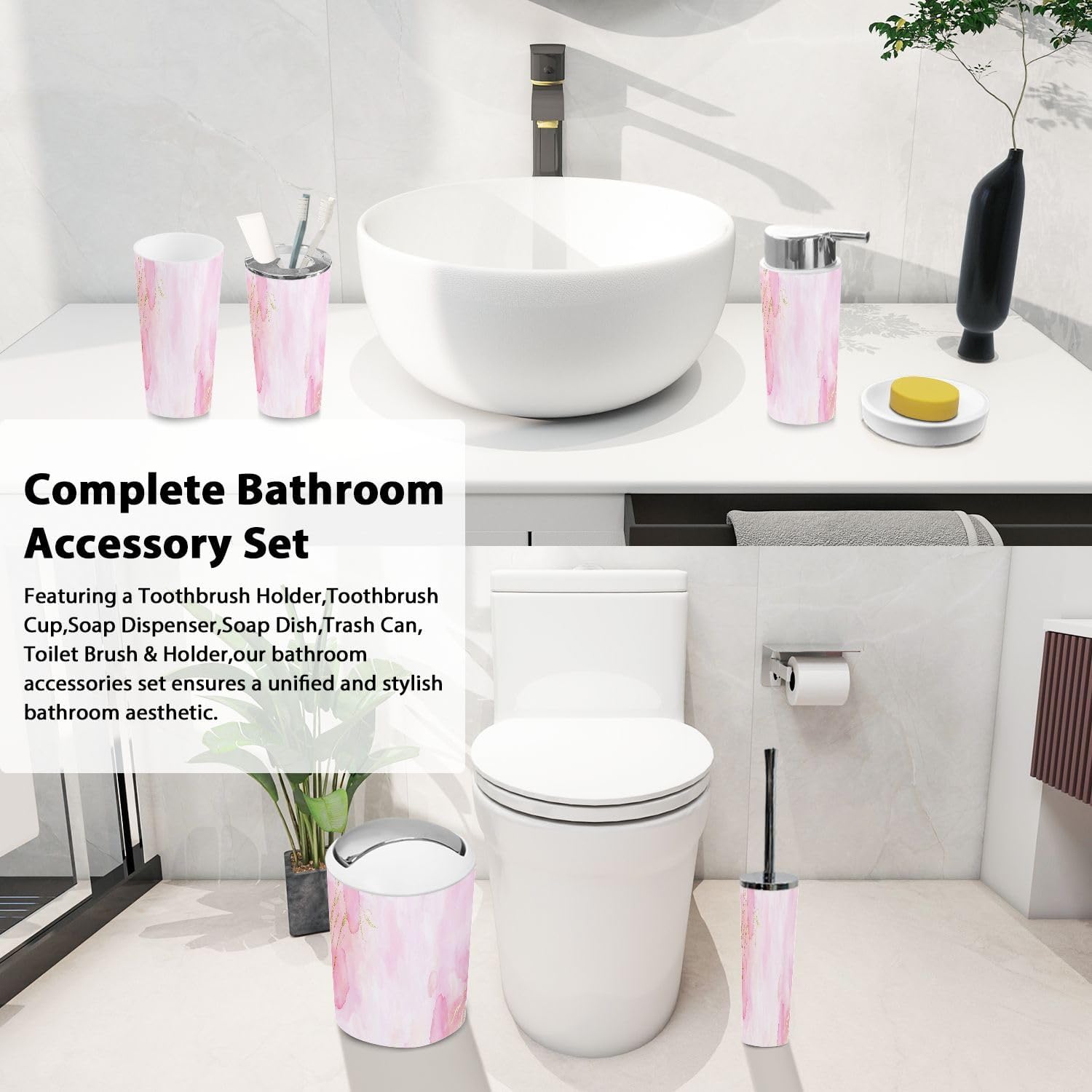 Boho Blush Pink Bathroom Accessories Set 6 Piece 1