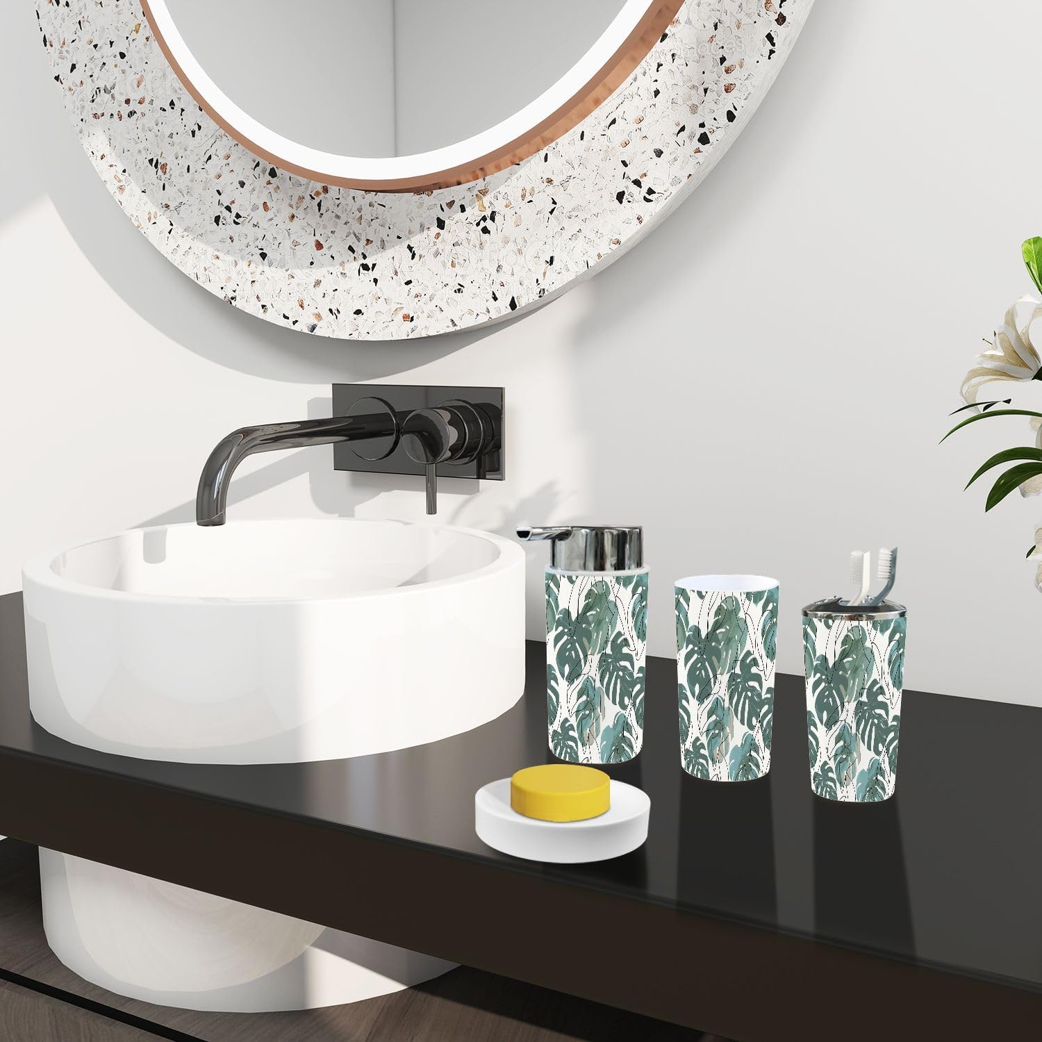 Boho Abstract Minimalist Bathroom Accessory Set of 6