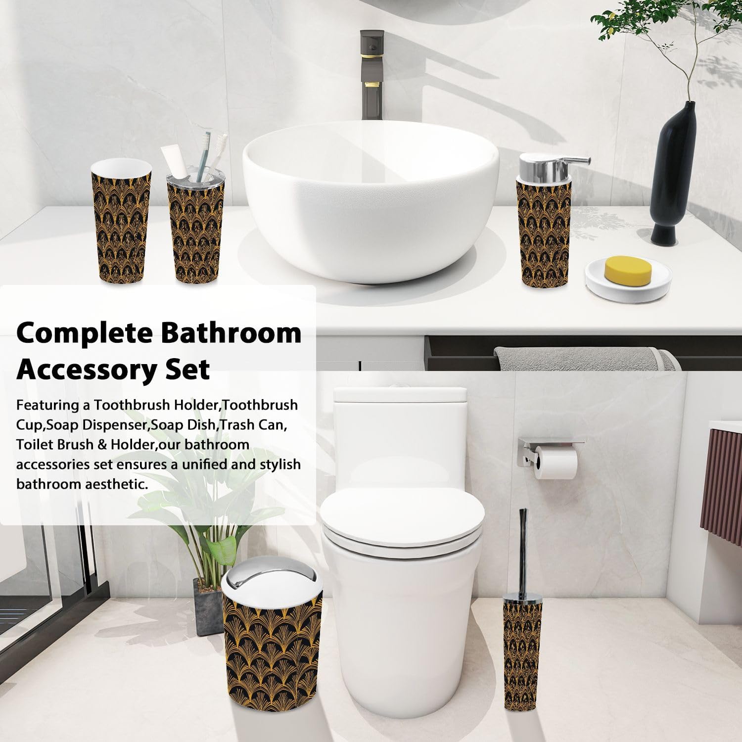 Boho Bathroom Accessory Set 6 Piece Minimalistic