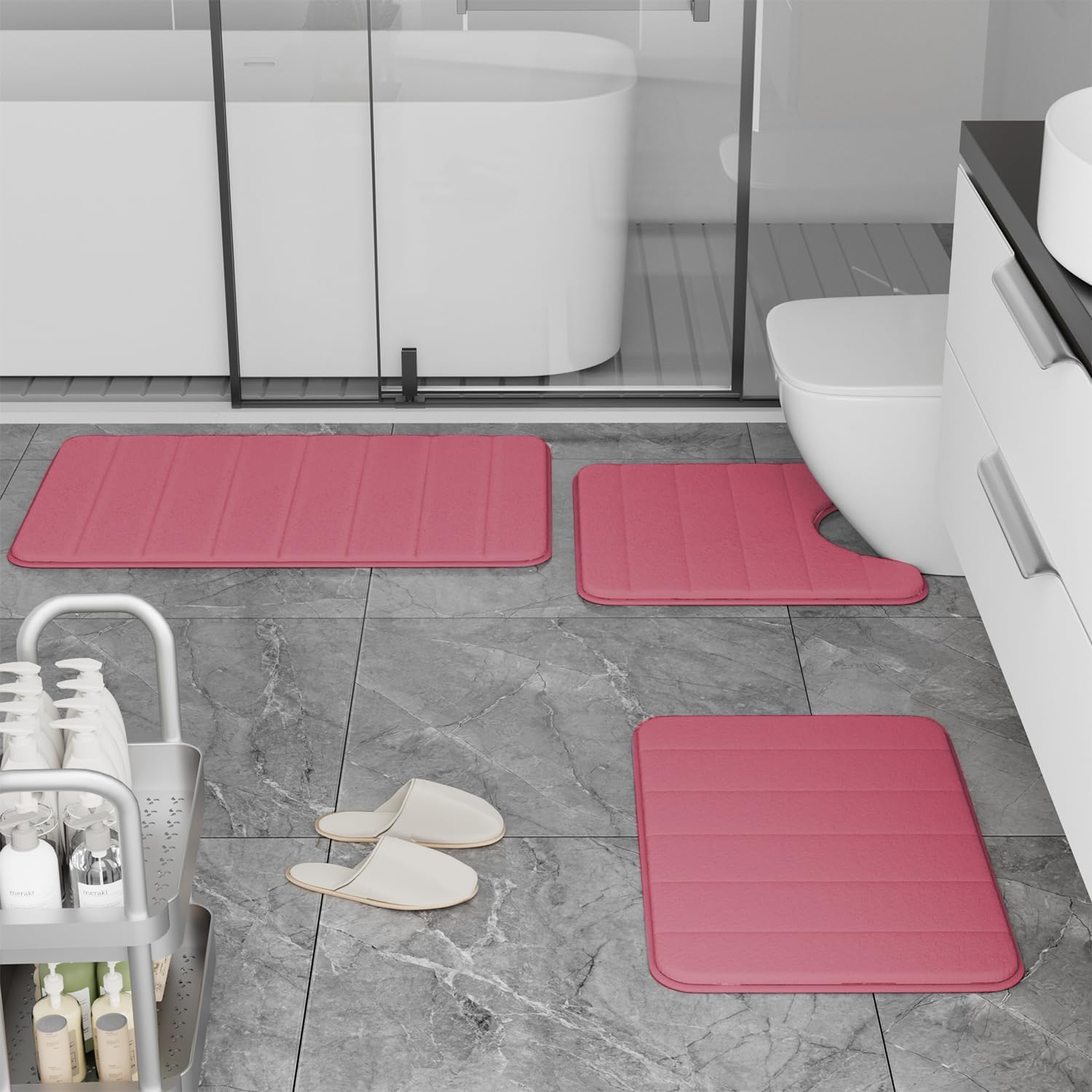 RUN HELIX 3-Piece Pink Bathroom Rug Set