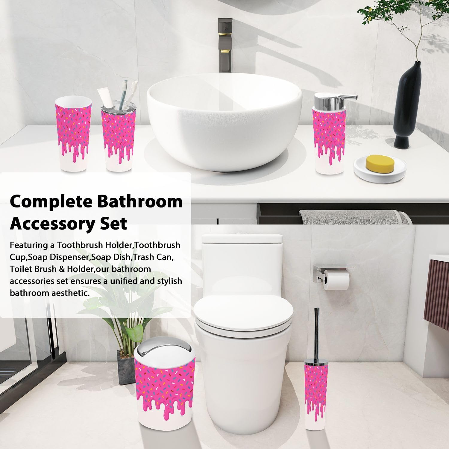 Boho Cream Bathroom Accessory Set 6 Piece