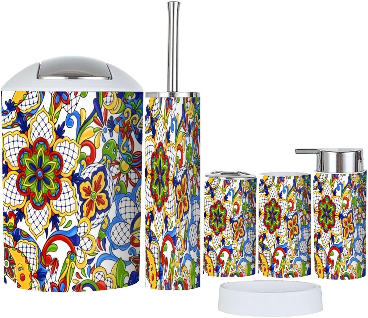 Mexican Talavera Bathroom Accessory Set 6 Piece