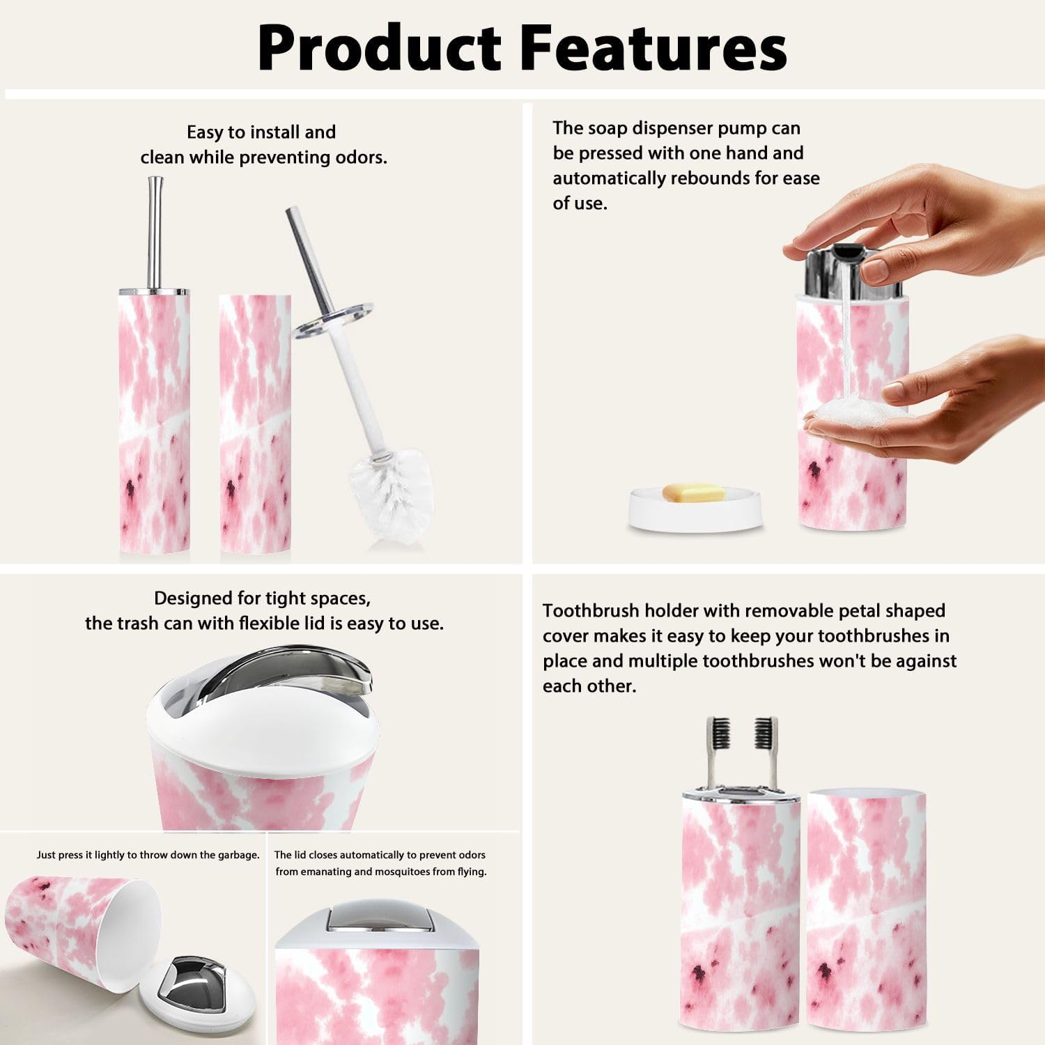 Boho Cow Skin Print Bathroom Accessory Set 6 Piece 1