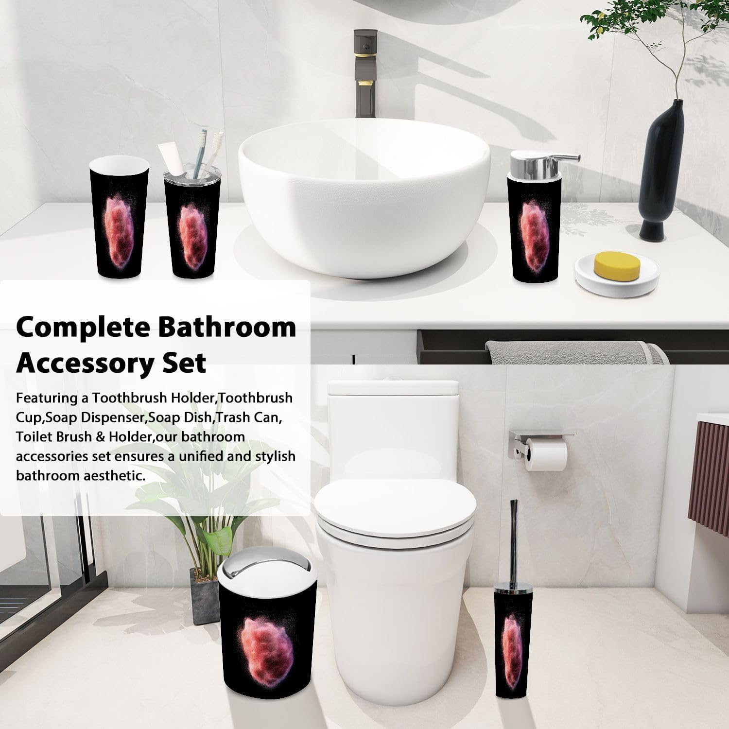 Boho Red Bathroom Accessory Set 6 Piece