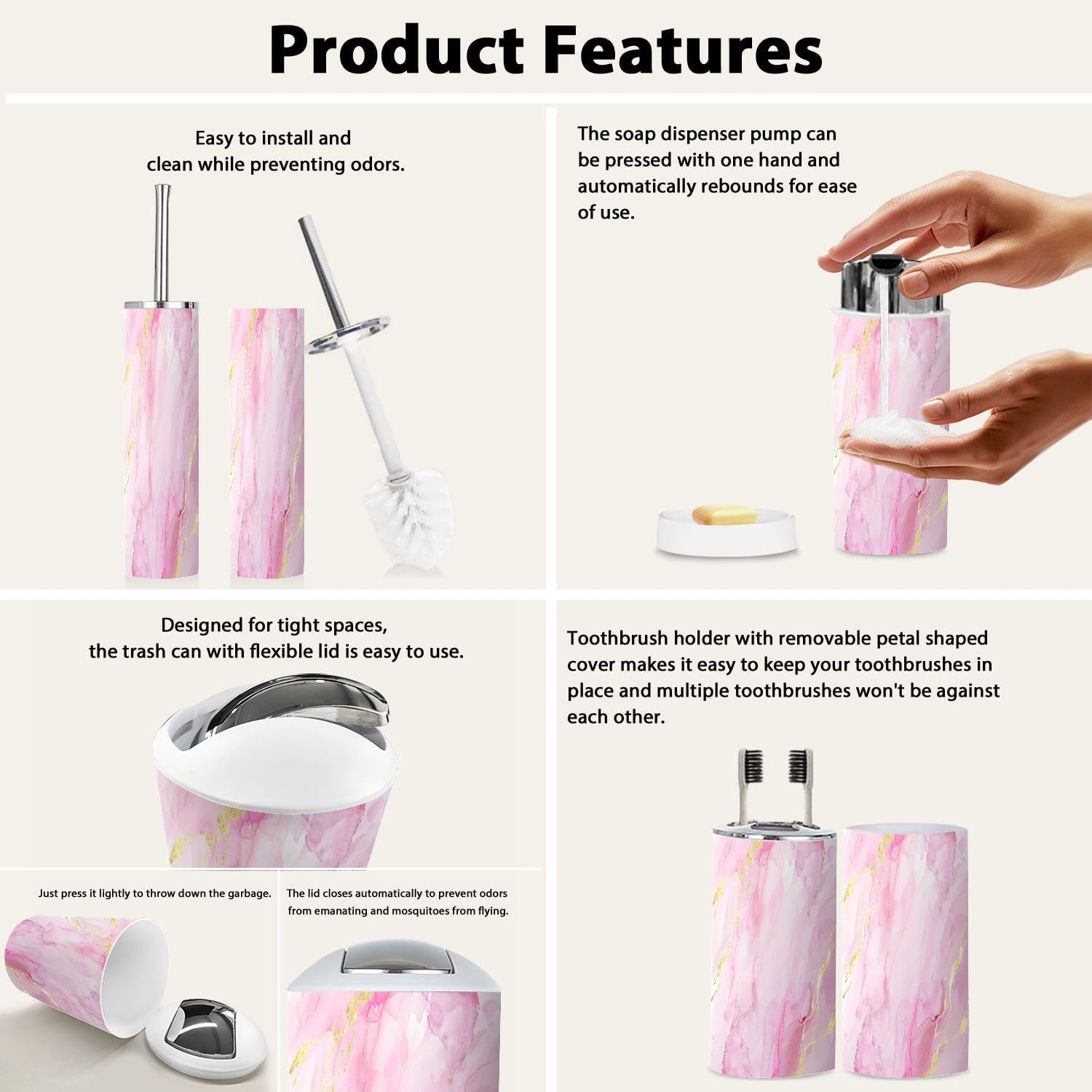 Boho Blush Pink Bathroom Accessory Set 6 Piece 1