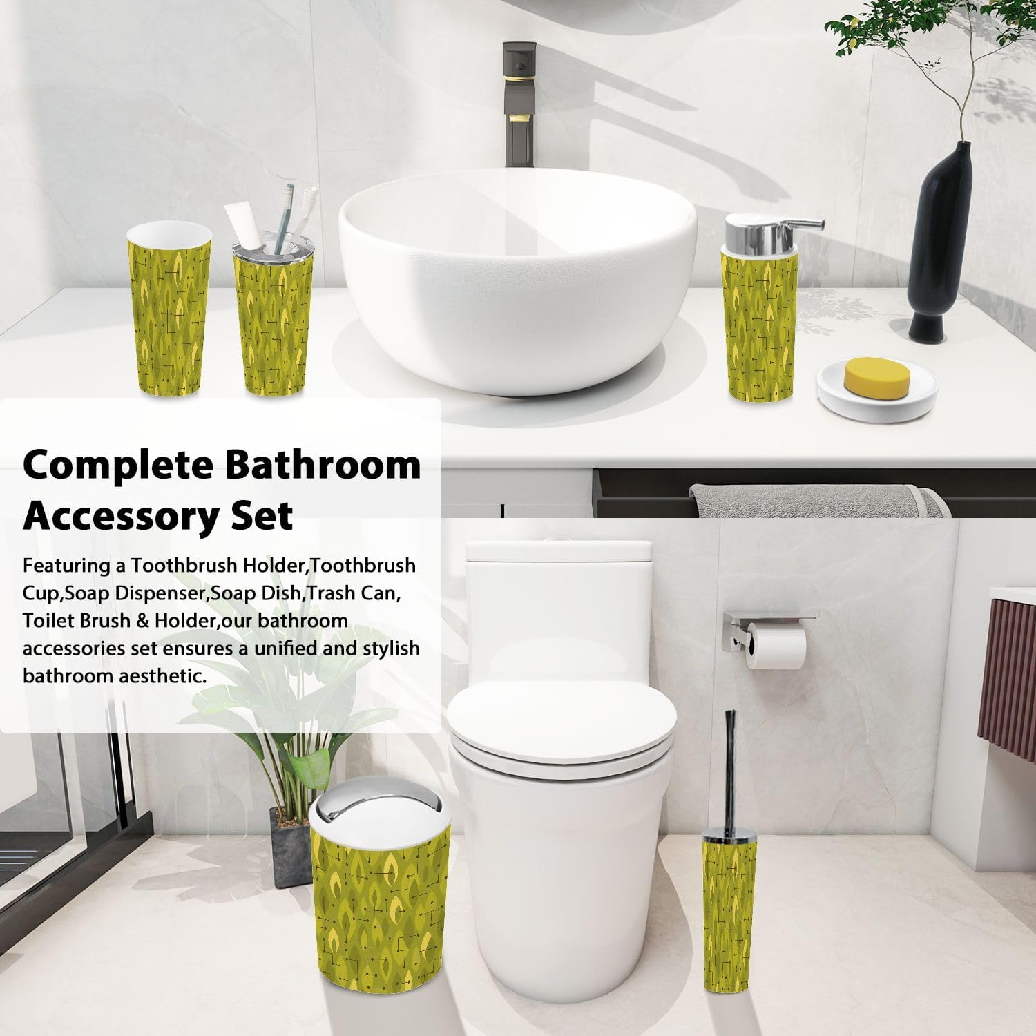 Boho Retro 6 Piece Bathroom Accessory Set 1