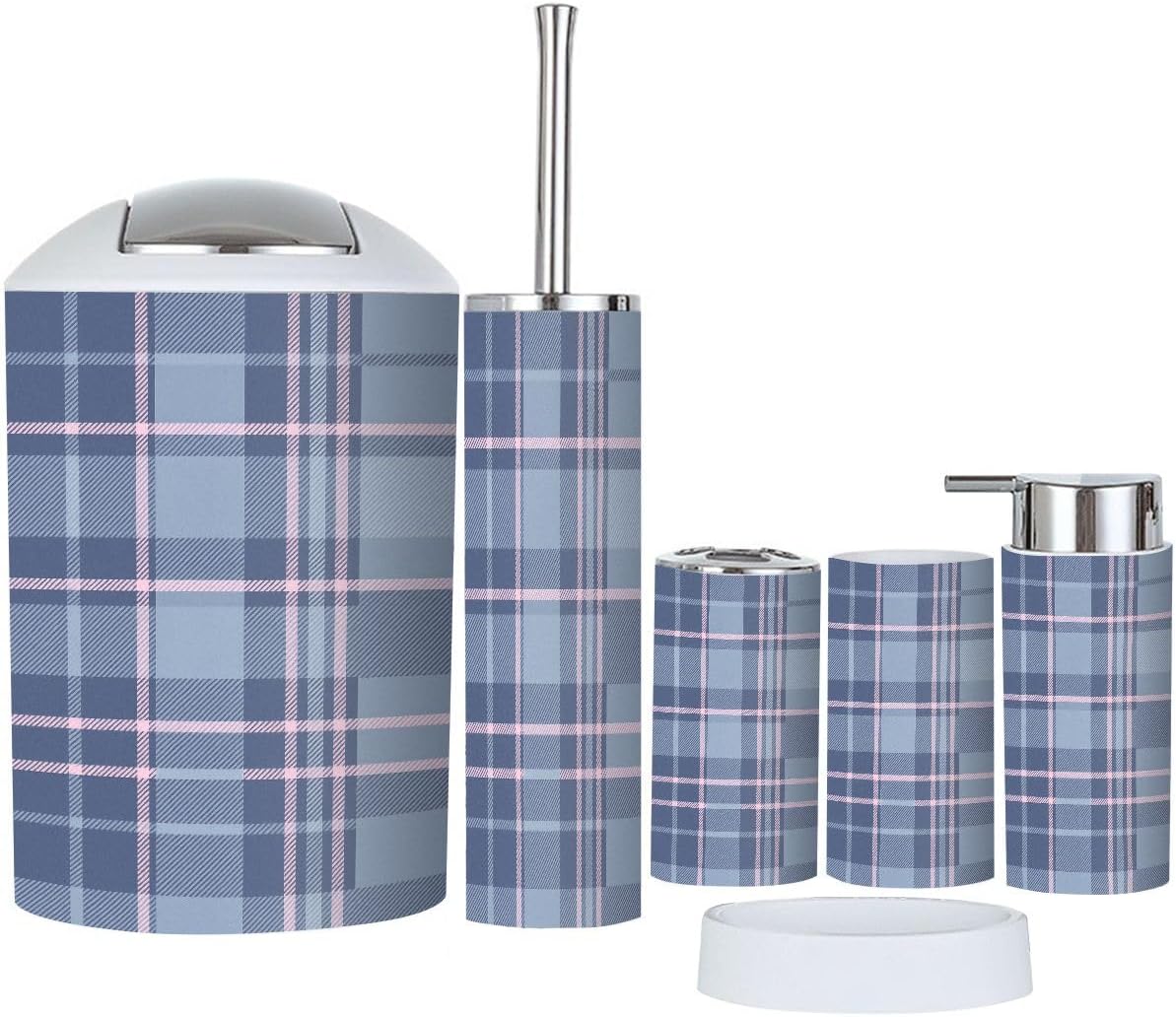 Boho Plaid Bathroom Accessories Set of 6