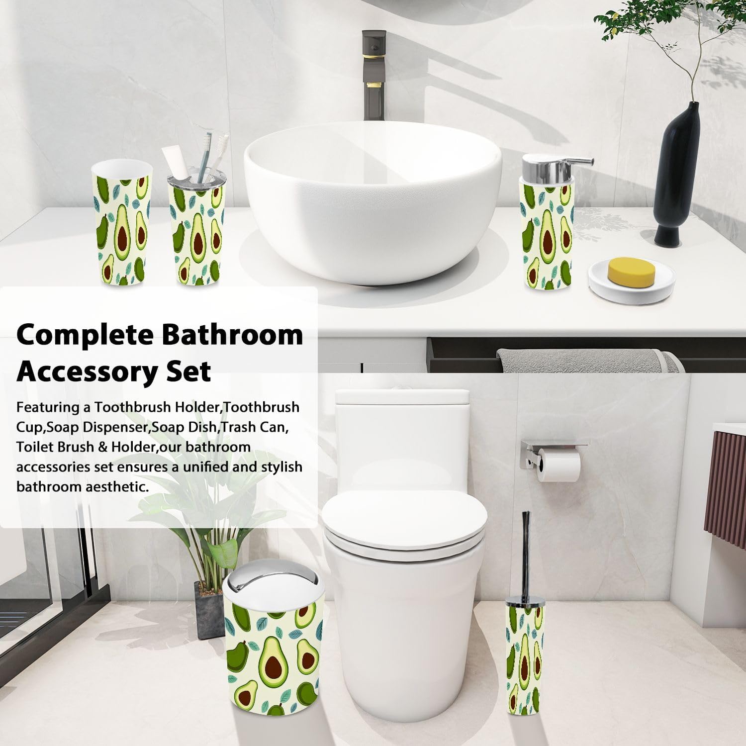 Boho Avocado Bathroom Accessory Set 6 Piece 1