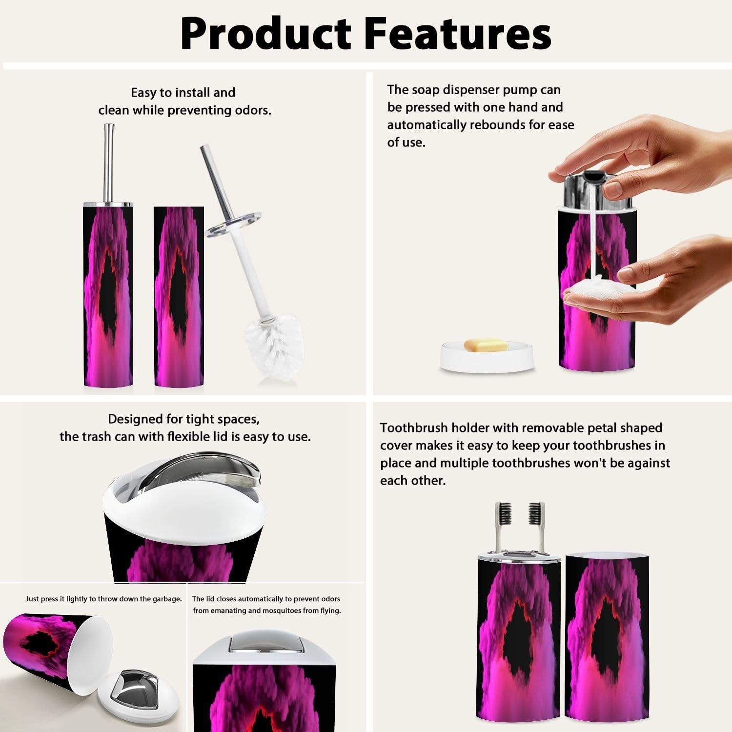 Boho Glowing Tunnel Neon Bathroom Accessories Set 6 Piece