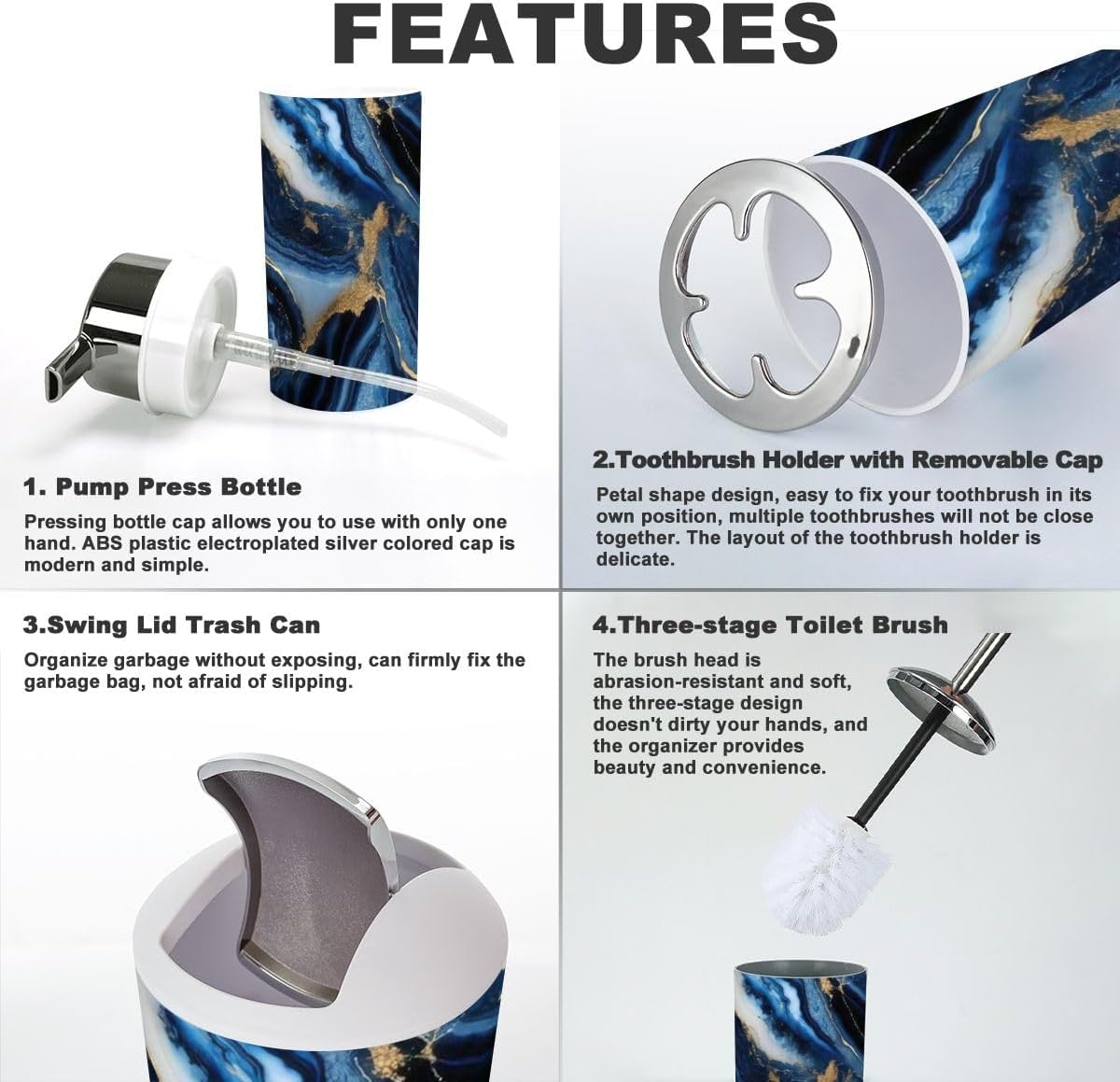 Navy Blue Marble Bathroom Accessory Set 6 Piece