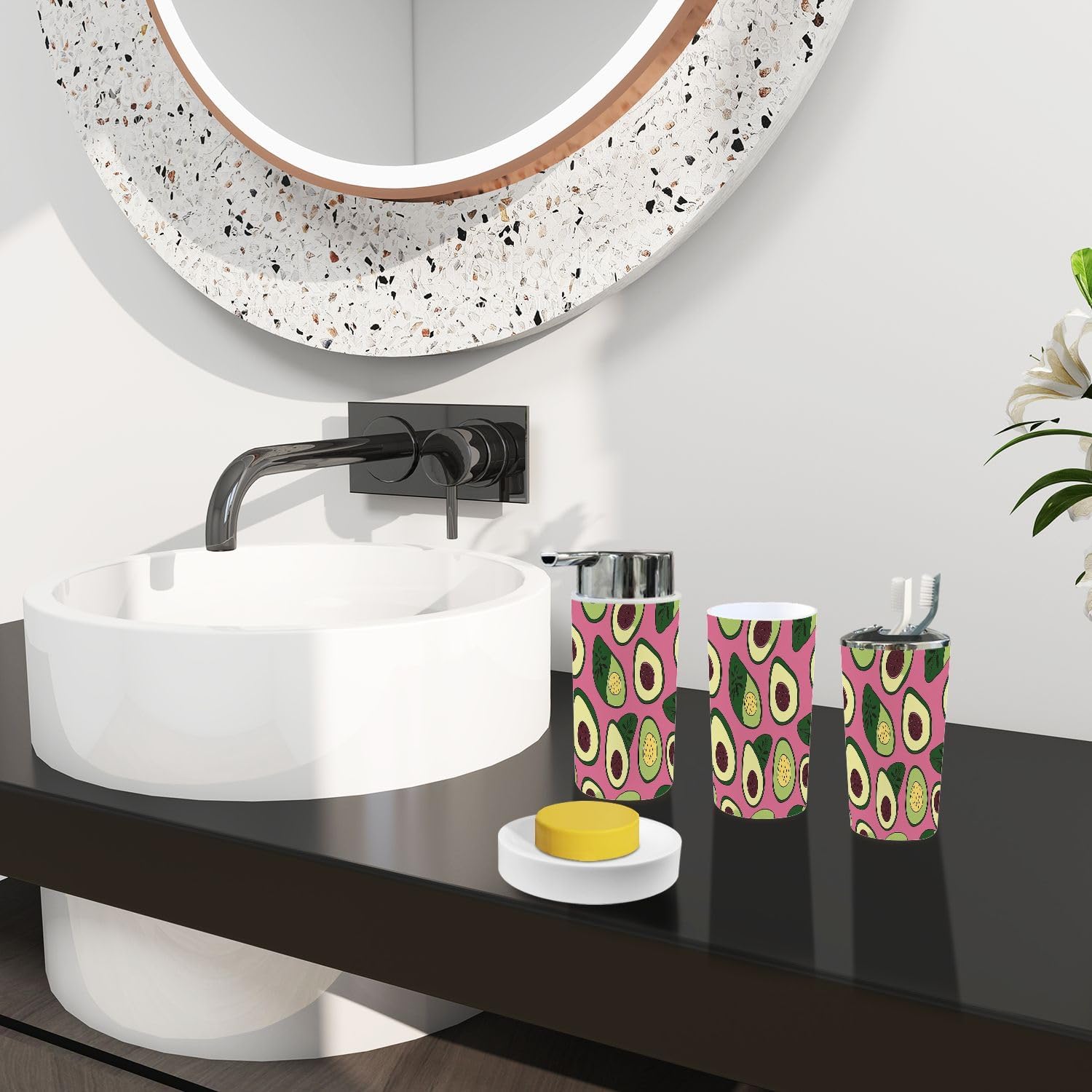 Boho Avocado Bathroom Accessory Set 6 Piece